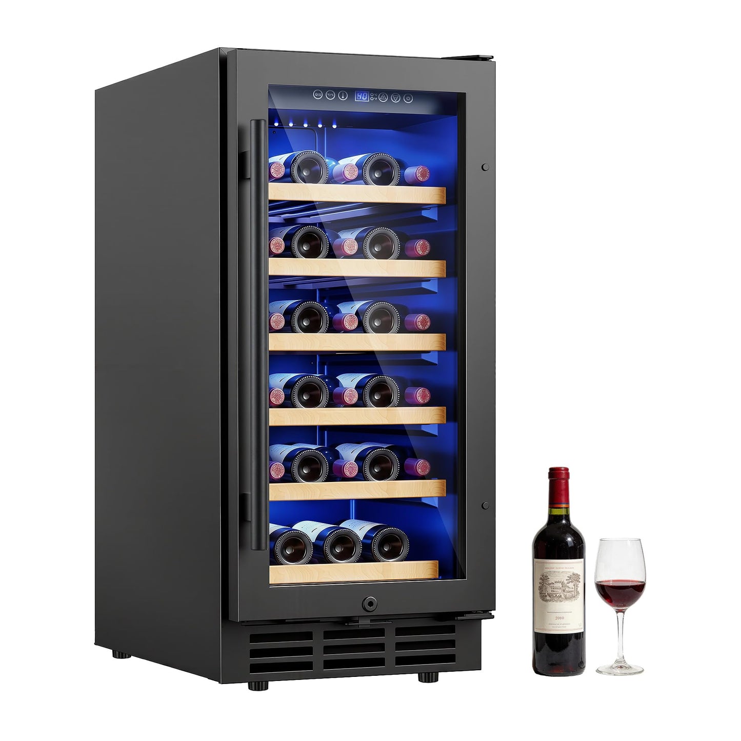 ICEVIVAL 15 Inch Wine Cooler Refrigerator, 28 Bottle Freestanding Wine Fridge with Compressor Cooling, Digital Temperature Control, UV Protected, Quiet Wine Cellar for Red White Champagne, Black