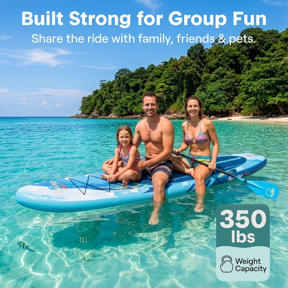 SereneLife Inflatable Stand Up Paddle Board - Wide Stable Design, Non-Slip Deck for Adults & Youth with Premium Paddle Board Accessories: Carry Bag, Dual Action Pump, Paddle, Ankle Leash - 10'6"