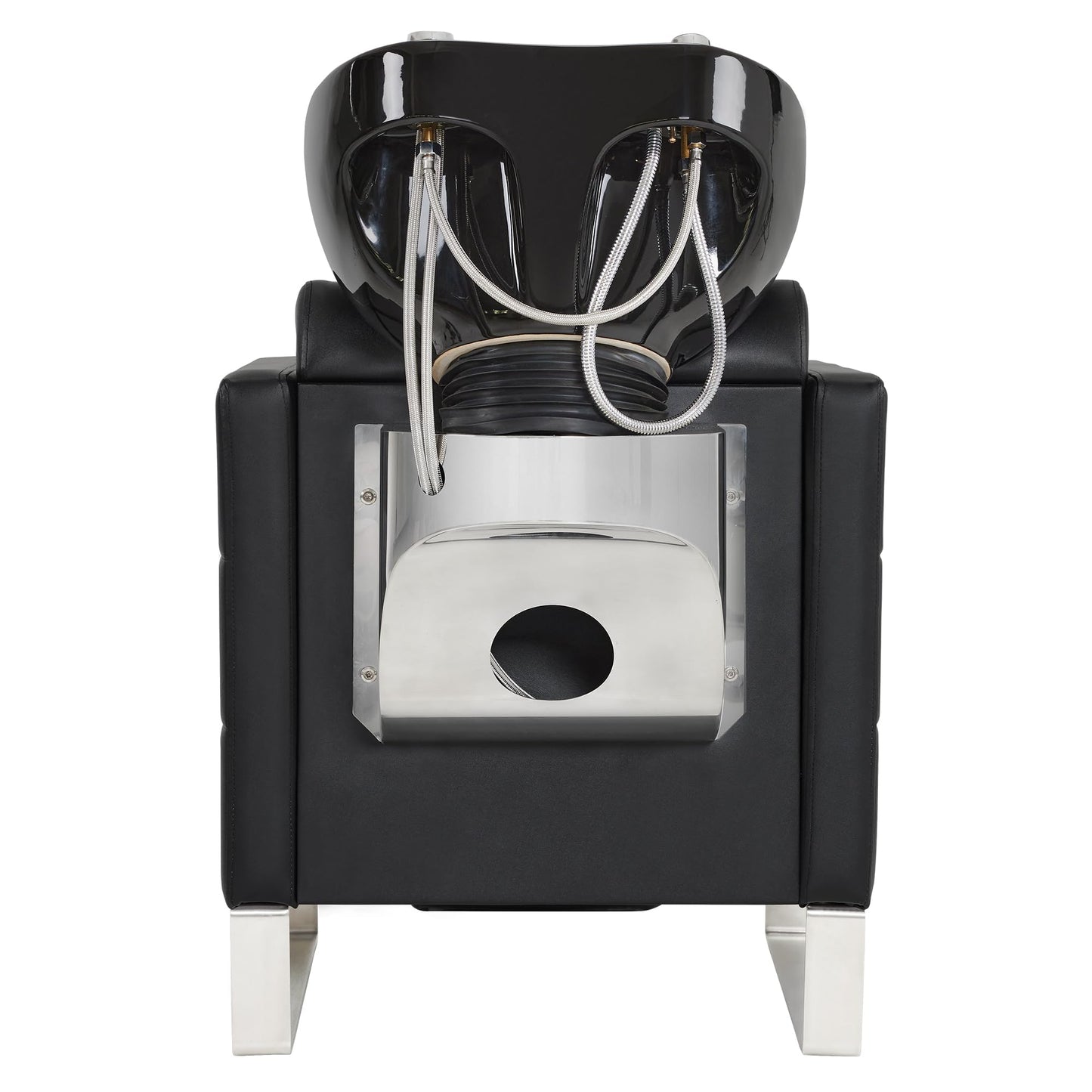 BarberPub Backwash Shampoo Ceramic Bowl and Chair Set for Salon for Hair Stylist, Adjustable Hair Wash Sink Unit Station for Spa Beauty Salon Barbershop 9093 (Black)