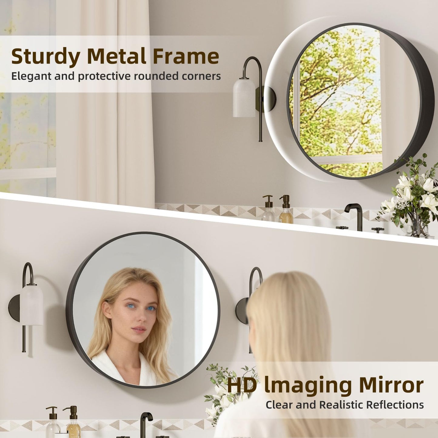 YTSMIR 24 x 24 Inch Round Medicine Cabinet Mirror Black,Circular Bathroom Mirror with Storage Wall Mounted,Metal Framed Medicine Cabinets with Tempered Glass Adjustable Shelves for Bathroom Vanity