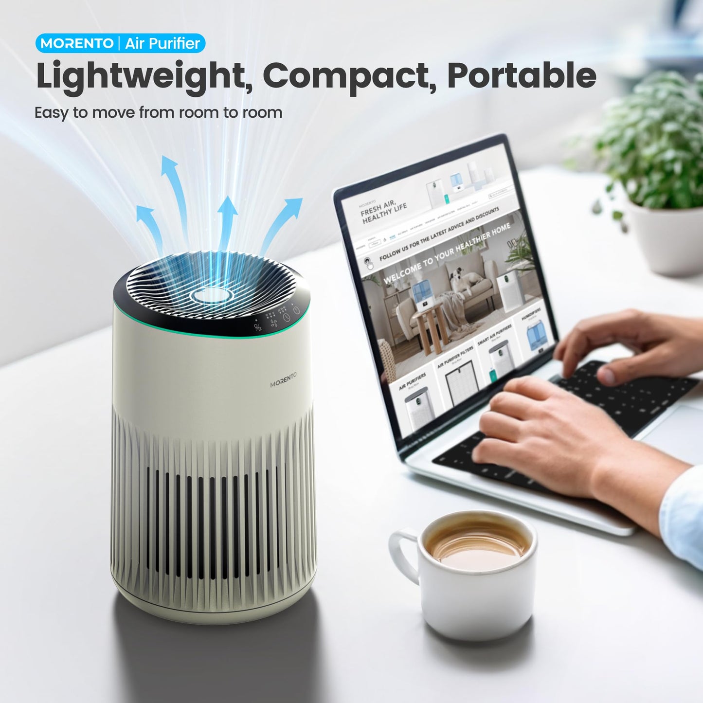 Air Purifiers for Bedroom Home for Smoke Pet Dander Odors, Air Purifier with Sleep Mode Small Air Purifier with Fragrance Sponge for Bedroom Office, Blue Ambient Light, 23dB Quiet, 2 Pack Beige