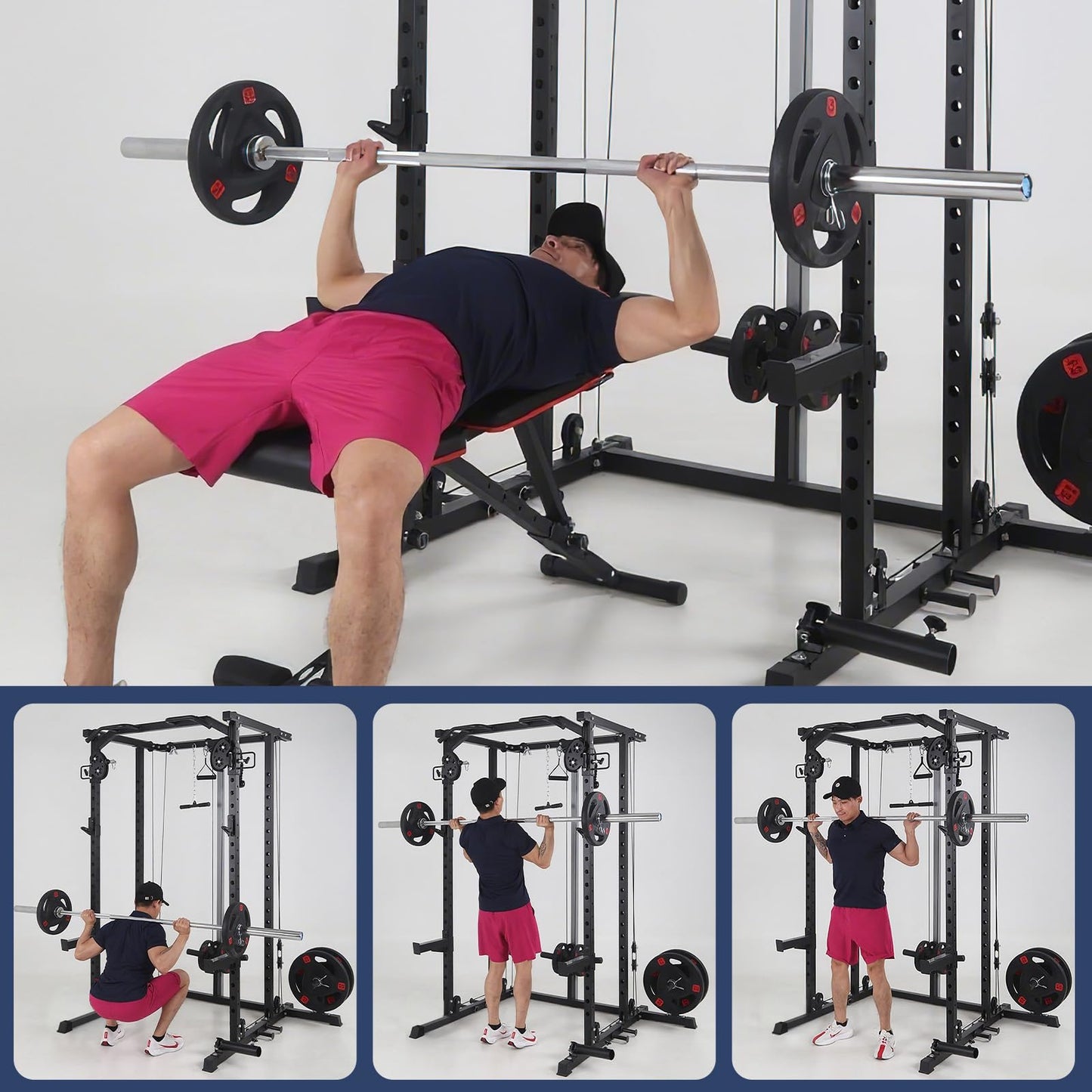 GarveeLife Power Cage,2000LBS All in One Squat Power Rack with Dual Pulley Cable Crossover System,Heavy-Duty Steel Construction Squat Rack for Strength Training