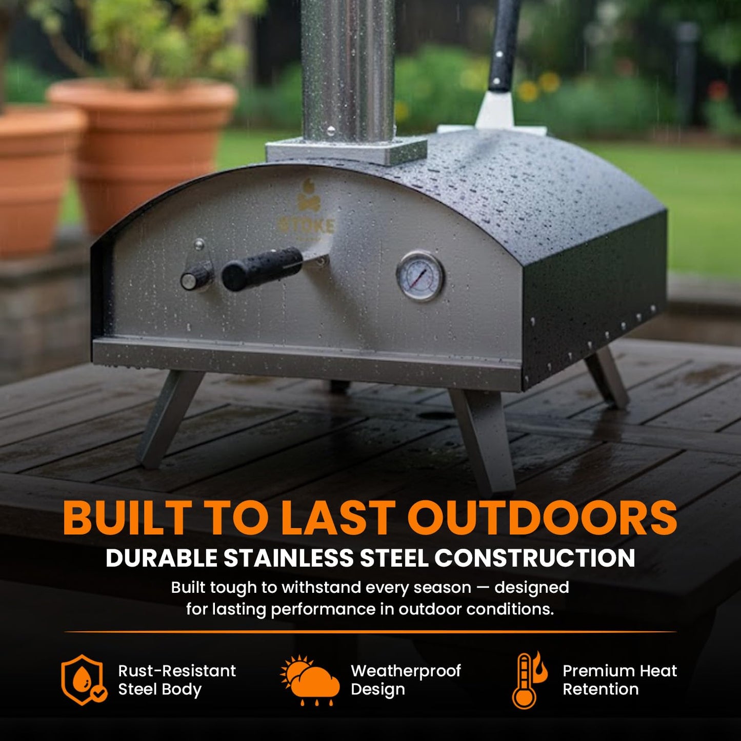 Stoke 13-Inch Wood Pizza Oven With Gas Burner, Peel, Rain Cover, and Cutter Included for Backyard, Camping, or Tailgating