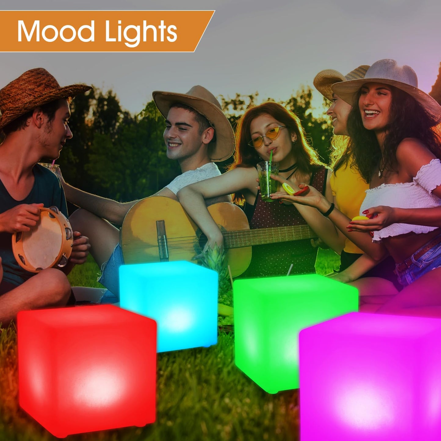 Frienda LED Mood Lamp - 4 Pcs Light Up Cubes, 16 Colors, Waterproof, 6 Inch, White, Model FR-Frienda-1180