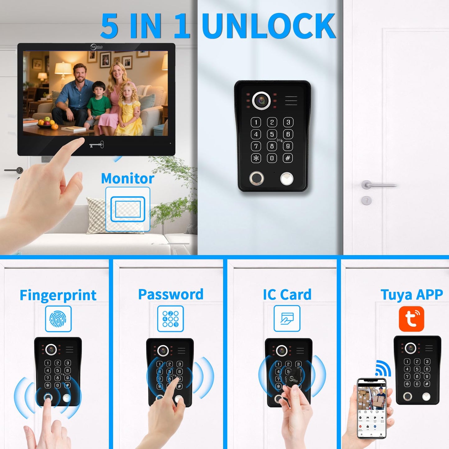 Wired Video Apartment Intercom System,Door Phone Kit,10 Inch Touch Monitor with 1080P HD Doorbell Camera,Supporting Motion Detecting 5 in 1 RFID Card Unlcking for Home Villa (1 Doorbell + 2 Monitor)