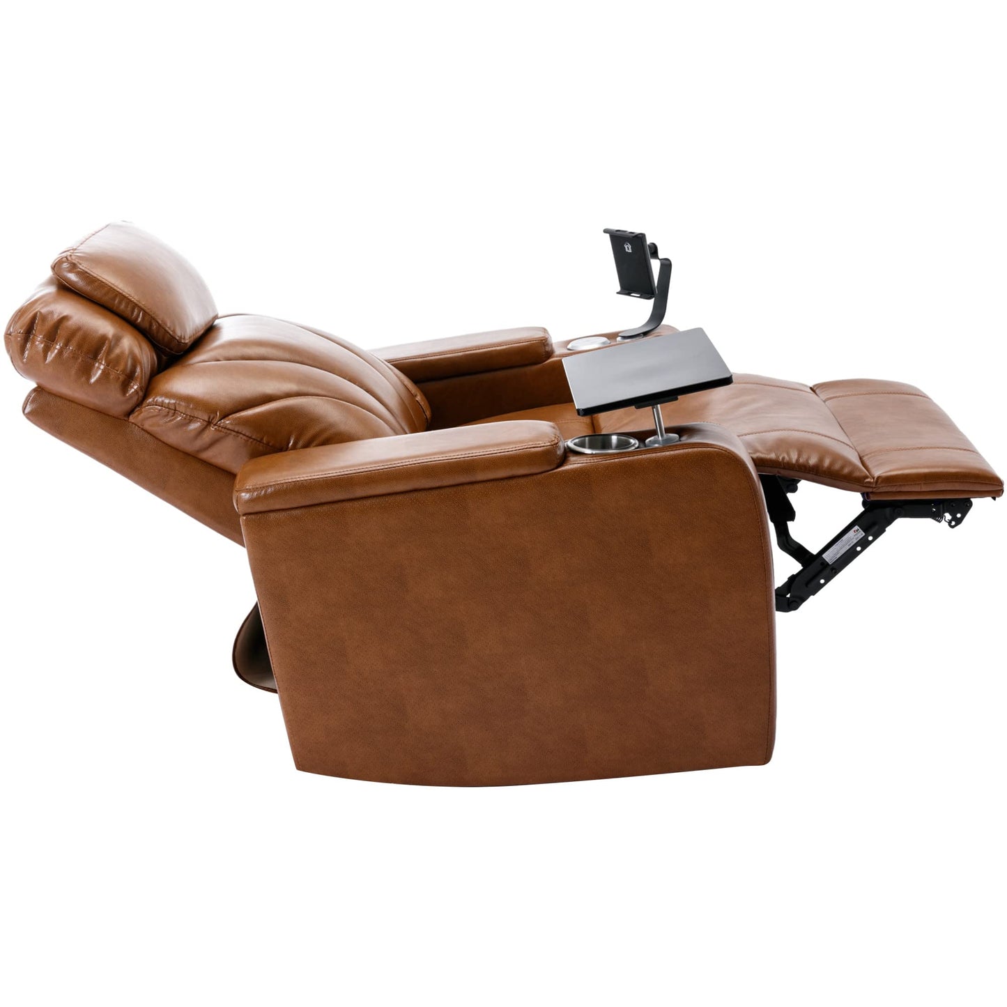 Merax Leather Recliner Power Chair, Home Theater Seating with Multimedia Audio Armrest, Cup Holders & Storage, Light Brown