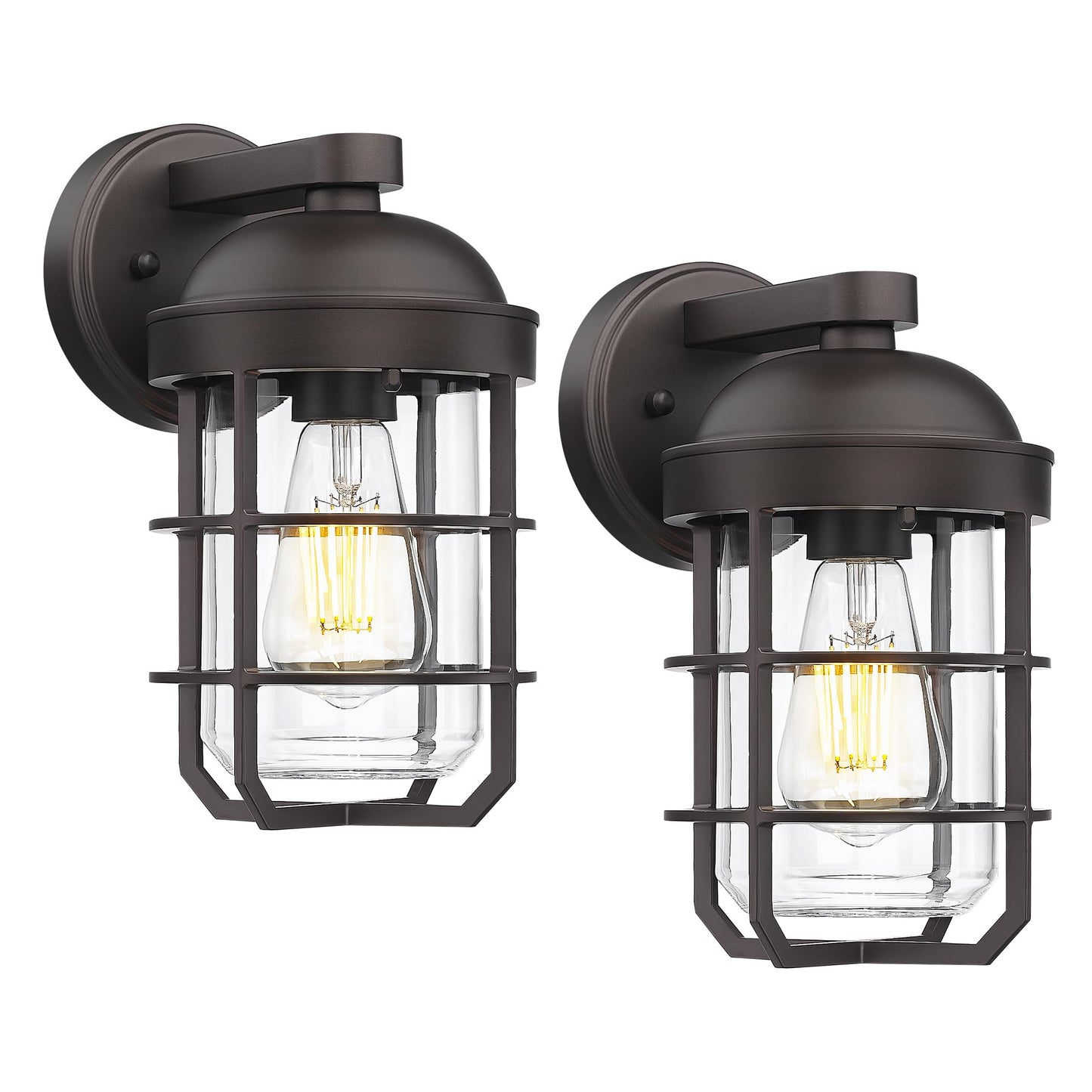 Emliviar Outdoor Wall Lamps 2 Pack, Waterproof Vintage Lighting, 11.3 Inch, Oil Rubbed Bronze with Clear Tempered Glass, Model GE255BL-2PK ORB