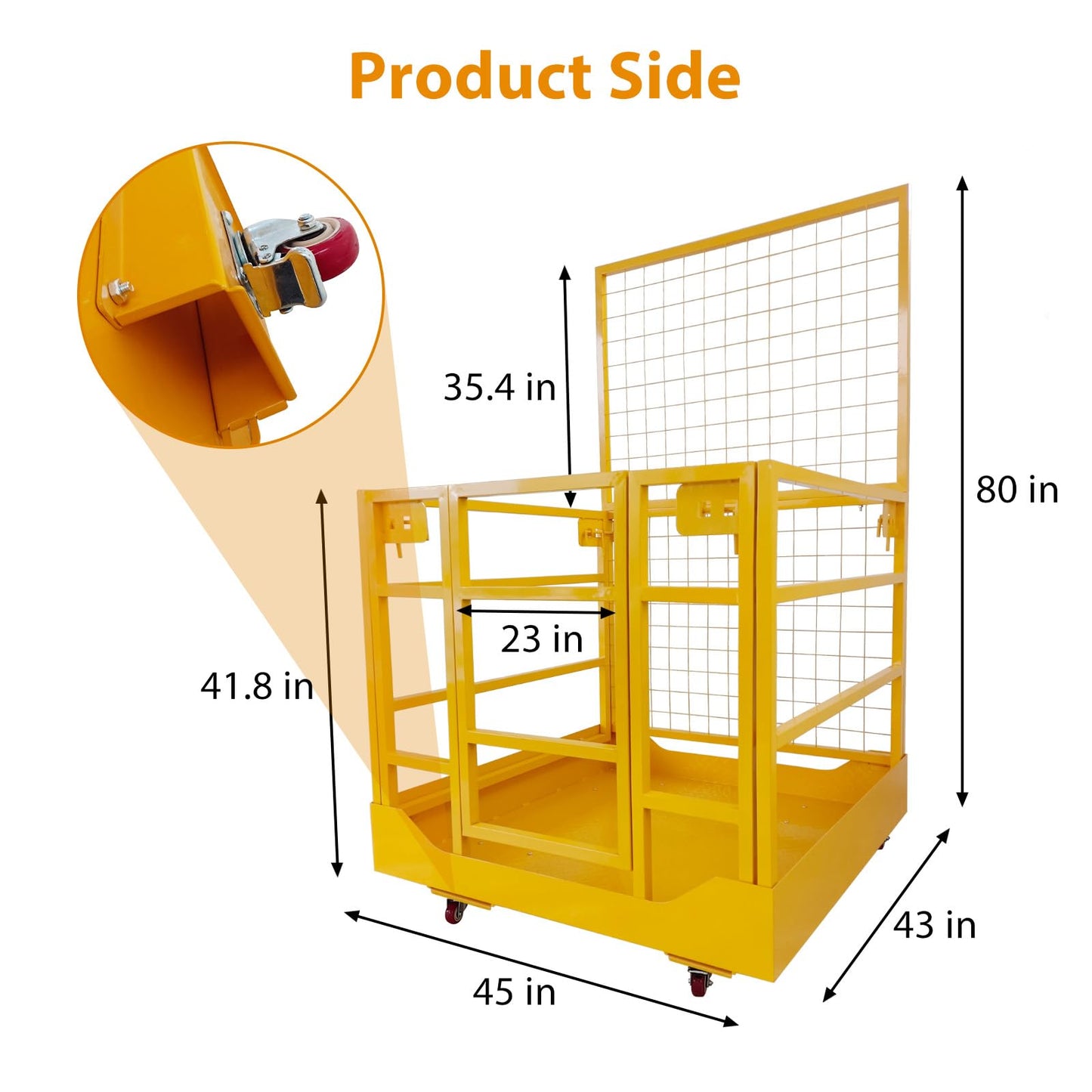 1400LBS Capacity Forklift Safety Cage with Lockable Swivel Wheels - 43"x45" Forklift Man Basket with Safety Harness - Collapsible Lift Basket