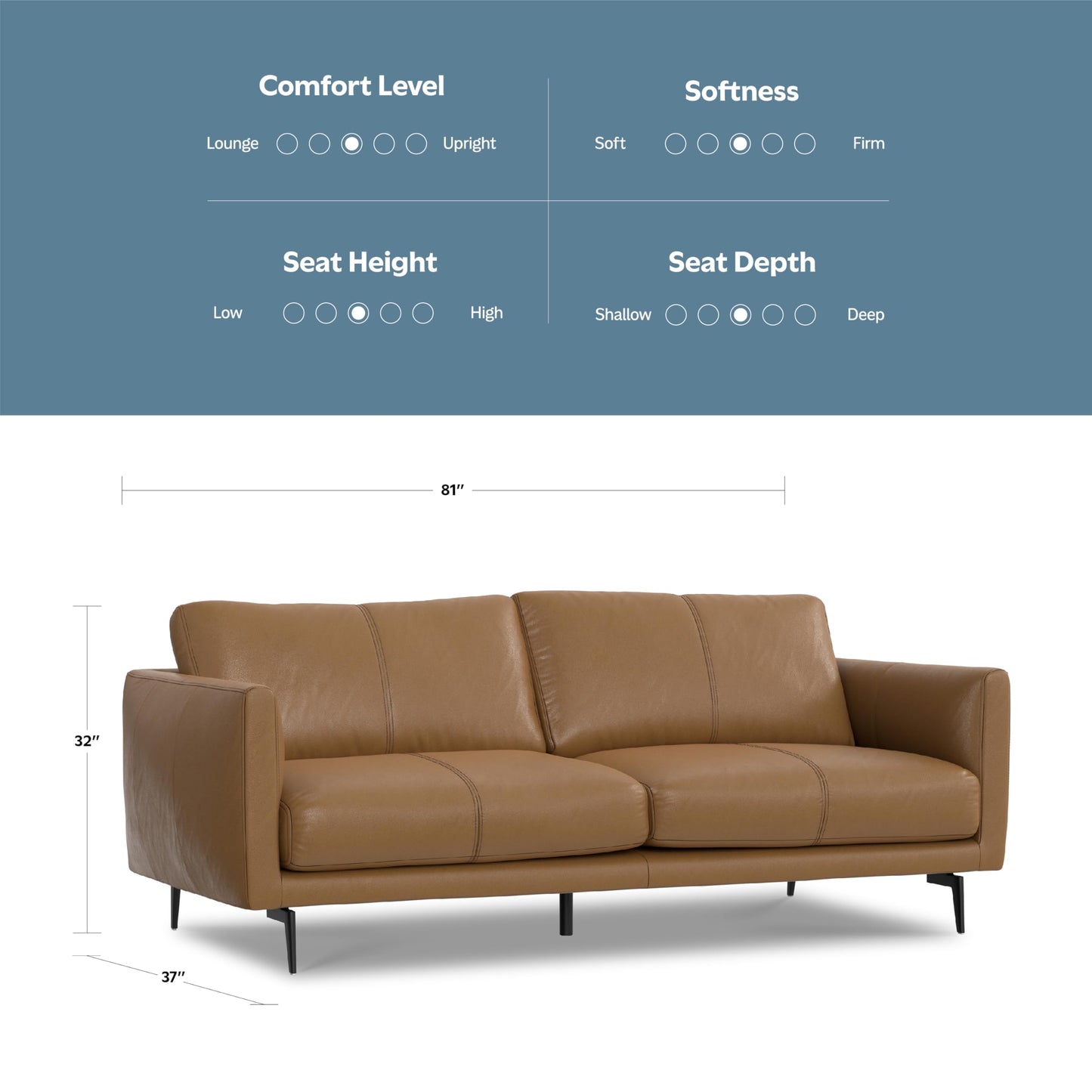 SIMPLIHOME Stevens Sofa in Genuine Leather, Butternut Brown, 81-inch Wide, Solid Wood Frame, Modern Living Room Furniture