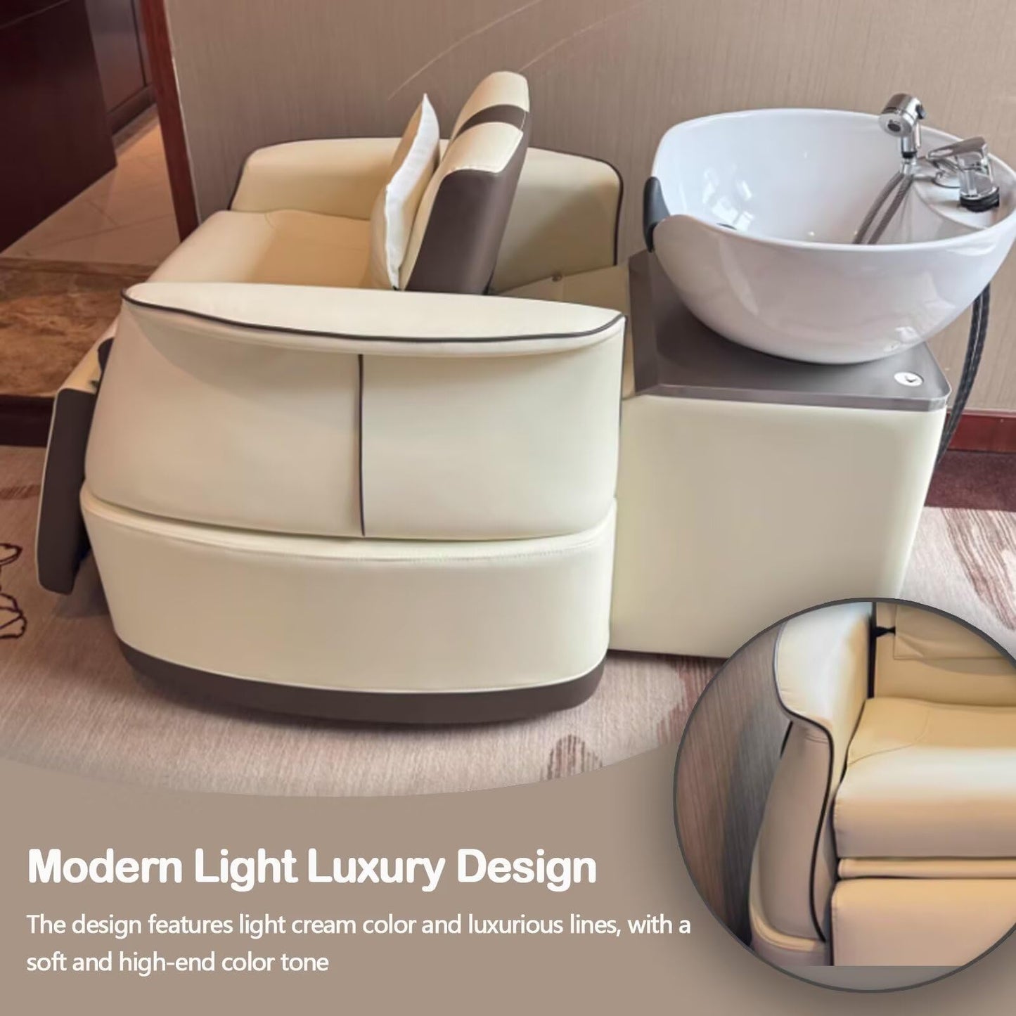 HHEvergreenEnsemble Salon Shampoo Bowl - Backwash Unit Set with Electric One-Button Adjustment, Shampoo Chair Includes High-End Luxury Style, Round Ceramic Sink