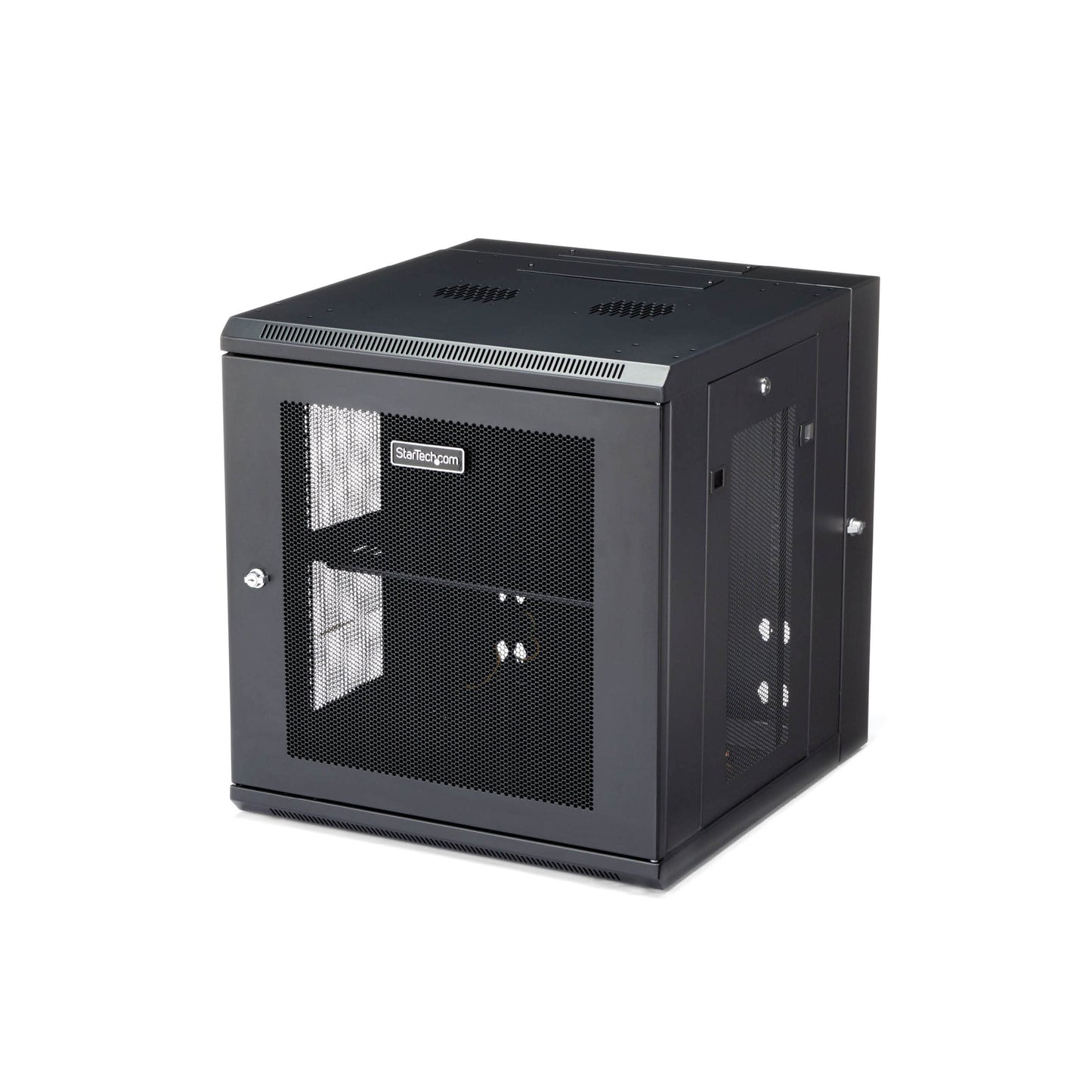 StarTech.com 4-Post 12U Wall Mount Network Cabinet with 1U Shelf, 19in Wall-Mounted Server Rack Kit, Up to 20in Mounting Depth, Ships Fully Assembled, Black