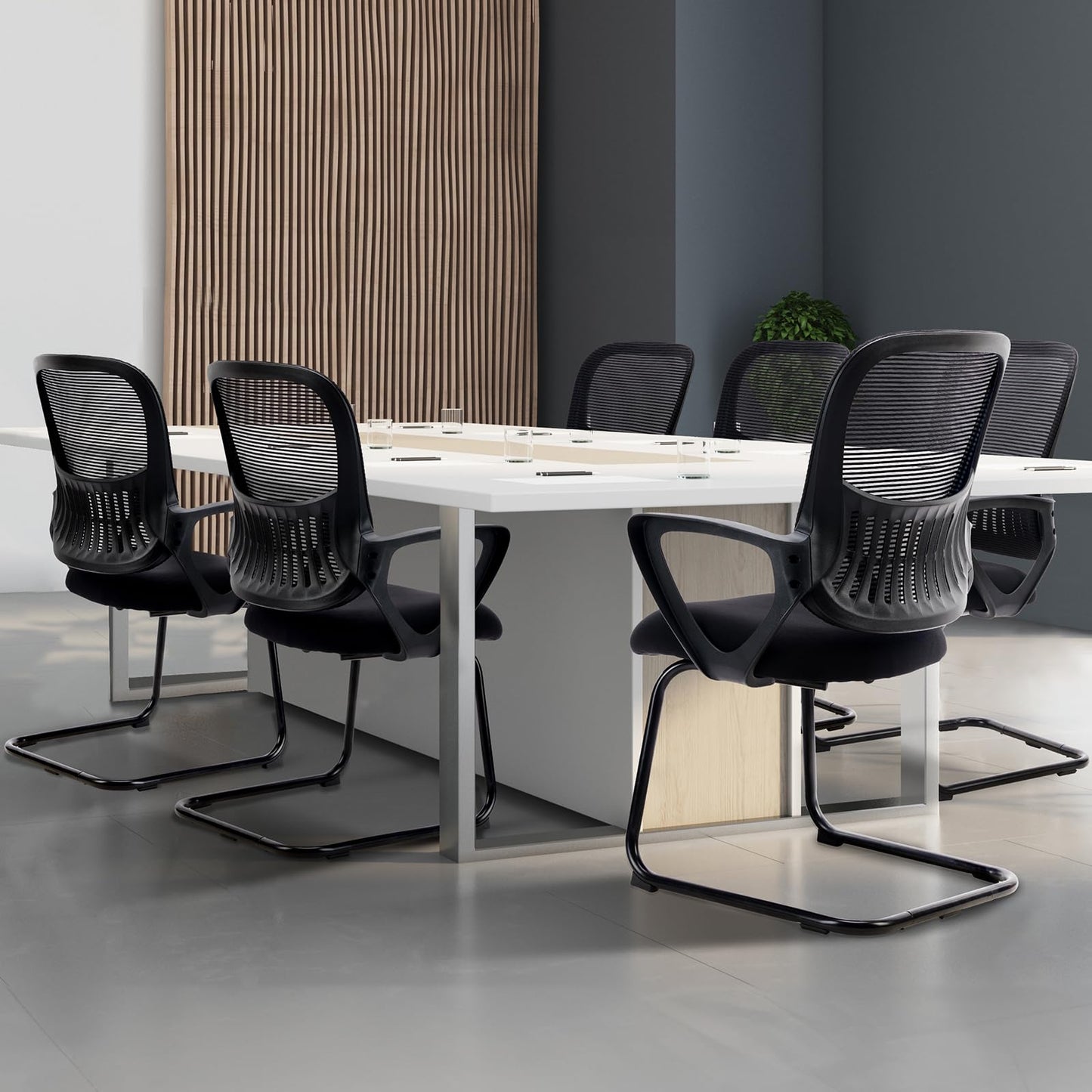 DUMOS Office Desk Chair with Sled Base Set of 4, Ergonomic Executive Mesh Computer Chairs with Lumbar Support for Home Bedroom Waiting Reception Guest Student