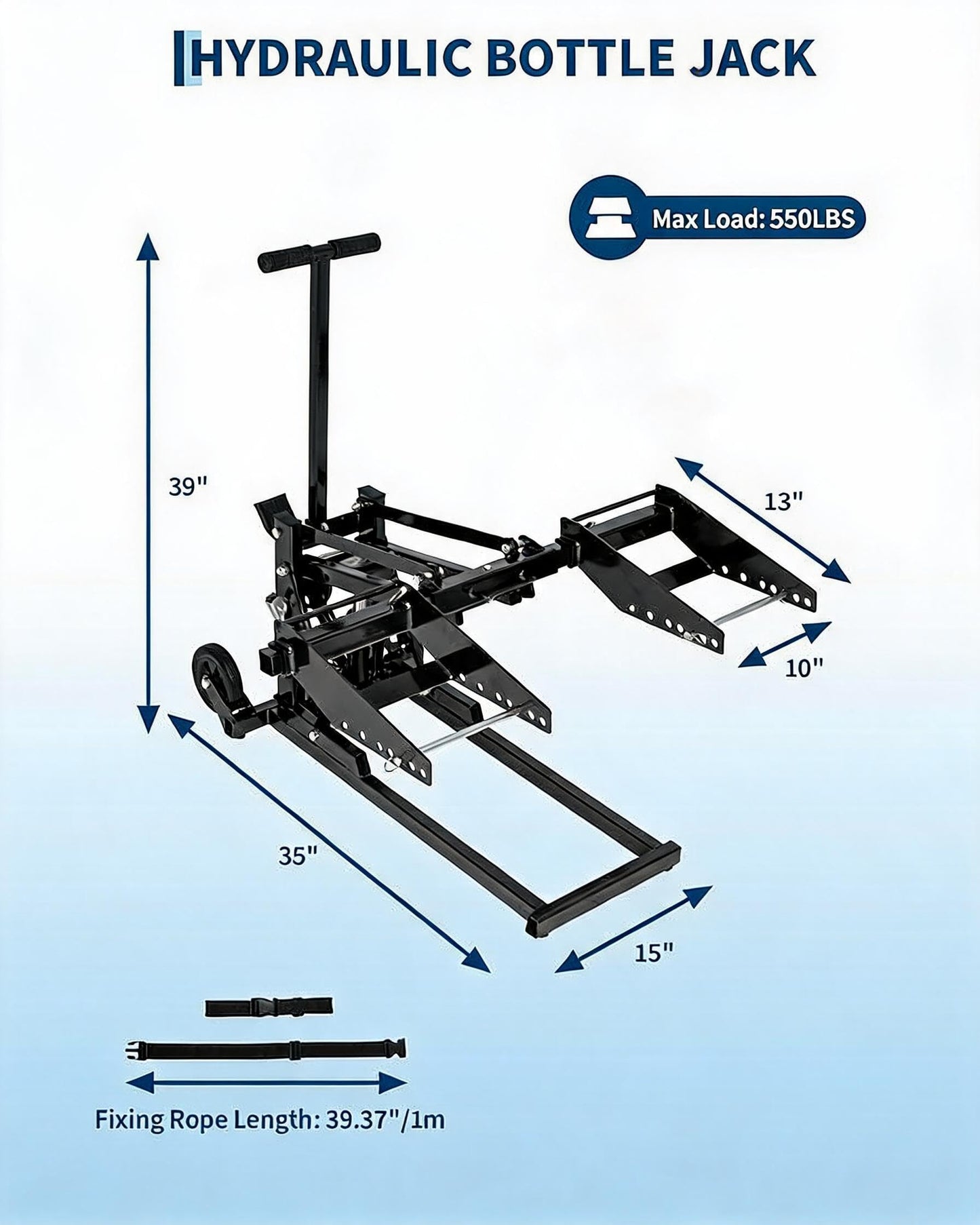 Garvee Lawn Mower Lift Jack 550 Lbs Capacity, Heavy Duty Mower Jack with Pair of 1M Straps for Zero Turn and Riding Lawn Mowers, Garden Tractors Maintenance and Repair, Black