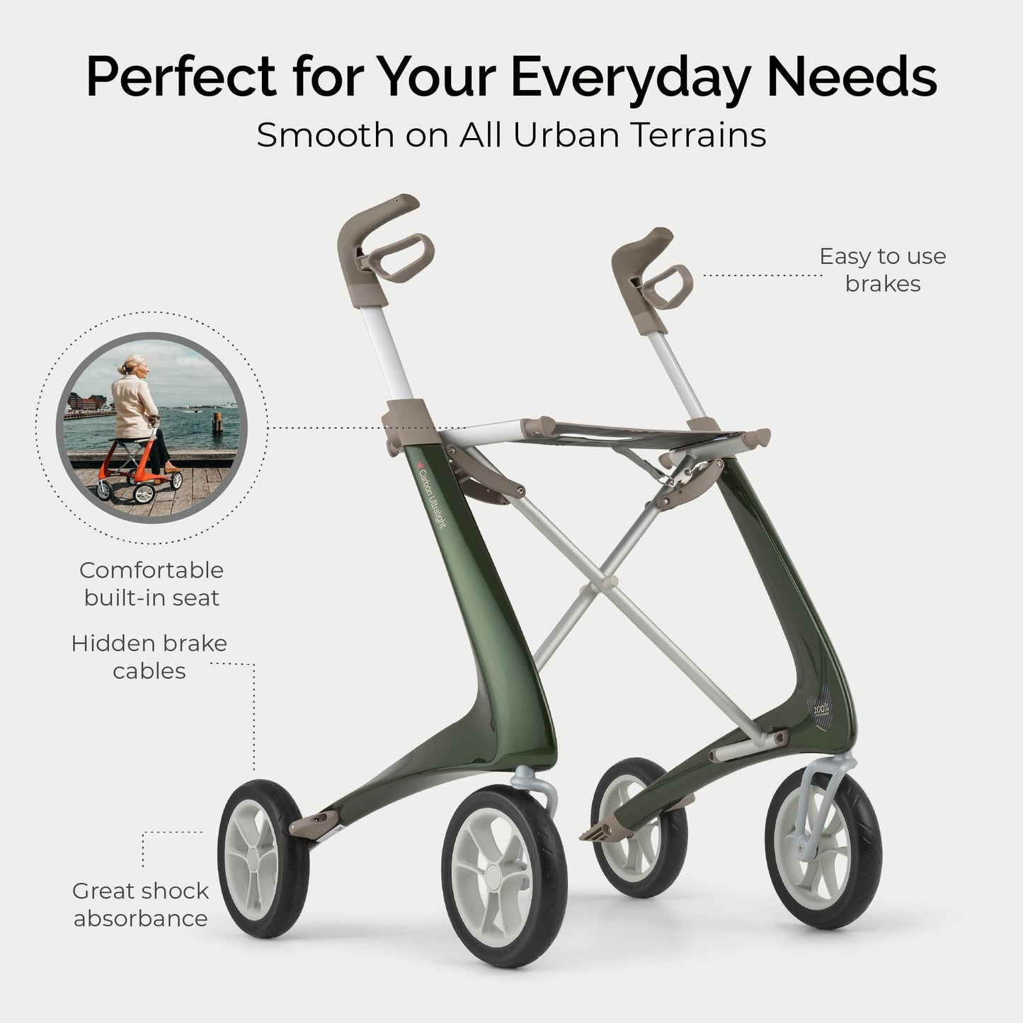 byACRE Carbon Ultralight Rollator - World's Lightest Carbon Rollator - Only 10.6 lbs/for Indoor and Outdoor Use/Foldable and Easy to Travel with (British Racing Green, Wide Track)