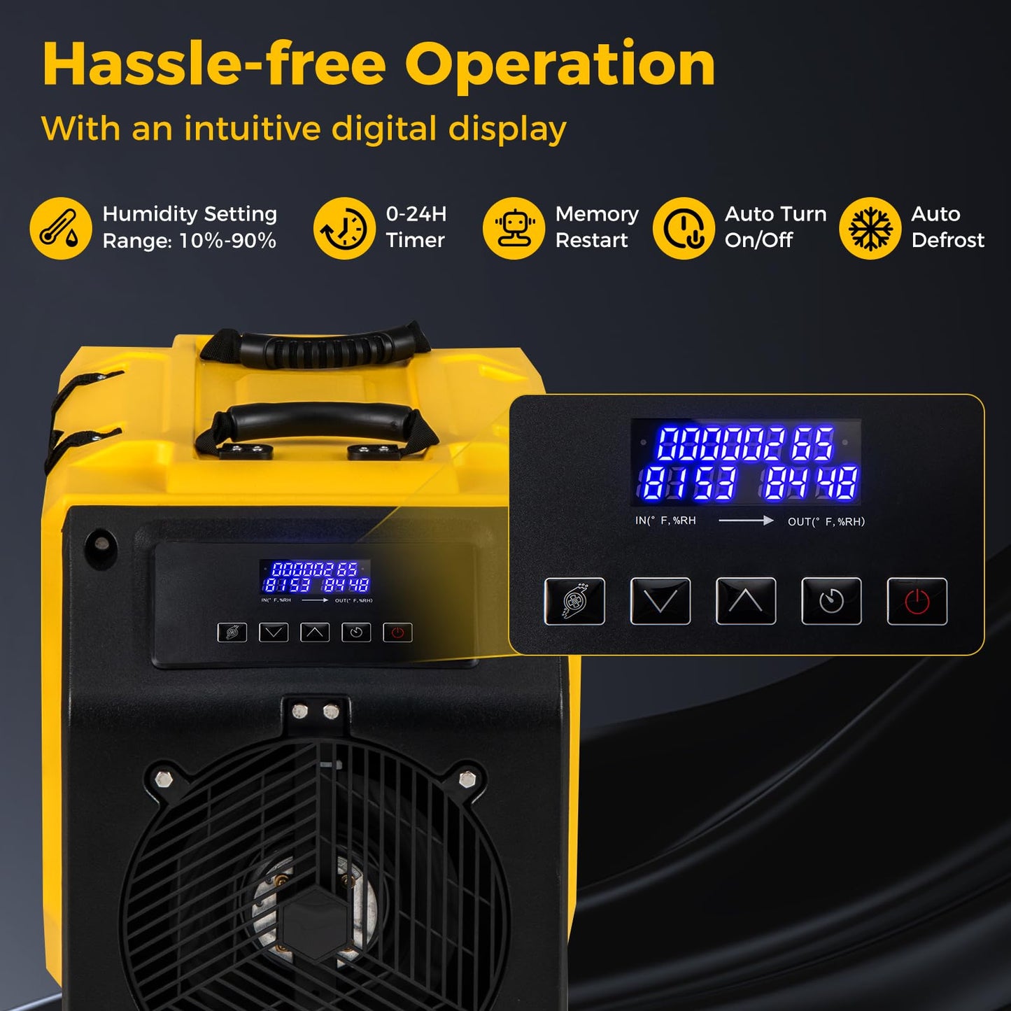 COSTWAY 190 PPD Commercial Dehumidifier with Pump, Rotational Molded Crawl Space Dehumidifier with 26Ft Drain Hose for Water Damage Restoration, Basement (Yellow)
