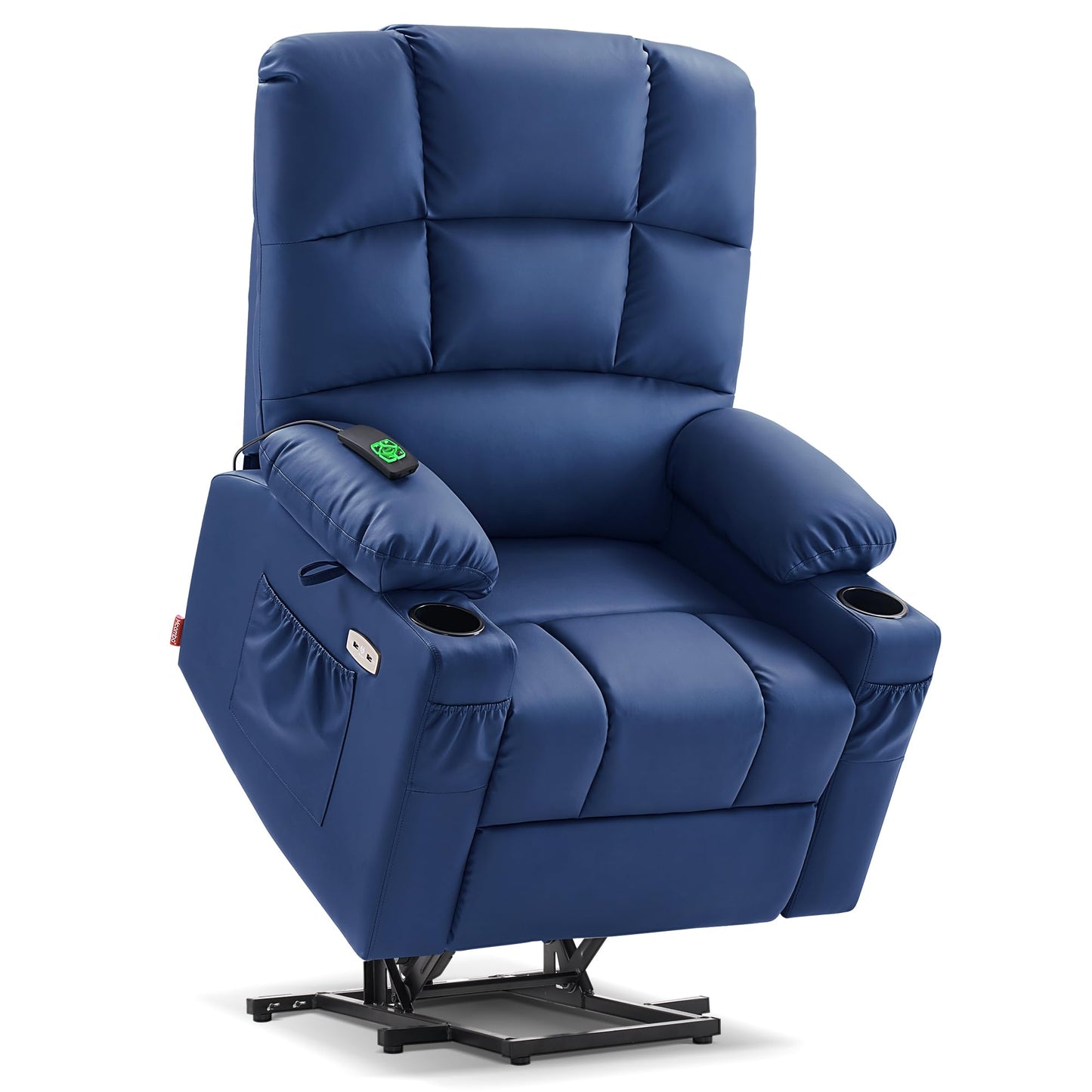 MCombo Dual Motor Power Lift Recliner Chair for Elderly, Massage and Heat, Lay Flat, Zero Gravity, Home Button, USB Port, Faux Leather 7680 (Navy Blue, Large)