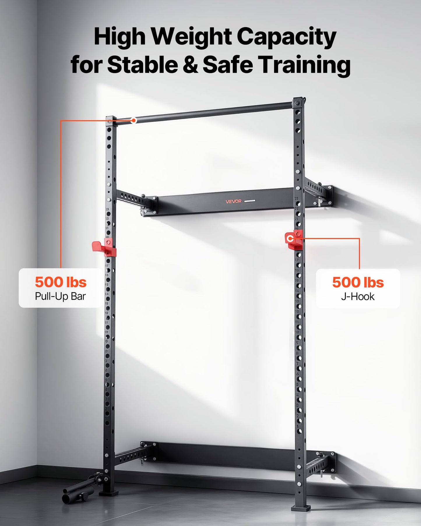 VEVOR Folding Power Cage, Wall-Mounted Power Rack Squat Rack, Multifunctional Strength Training Workout Equipment with Landmine Holder, Adjustable J-Hooks & Pull-Up Bar for Home Gym, 1000LBS Capacity