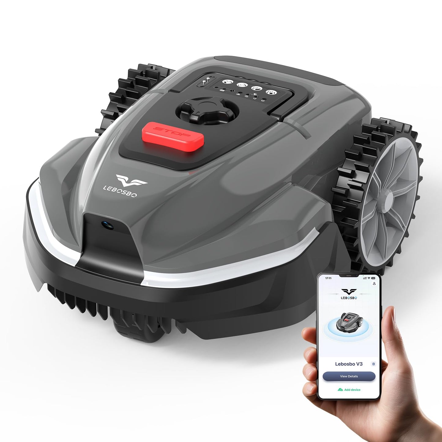 LEBOSBO V3 Robotic Lawn Mower with AI Vision Obstacle Avoidance, Smart APP Control, Low-Noise Operation, Adjustable Cutting Height, No-Go Zones, Ideal Robot Lawn Mower for Lawns Up to 1600 Sq.Ft