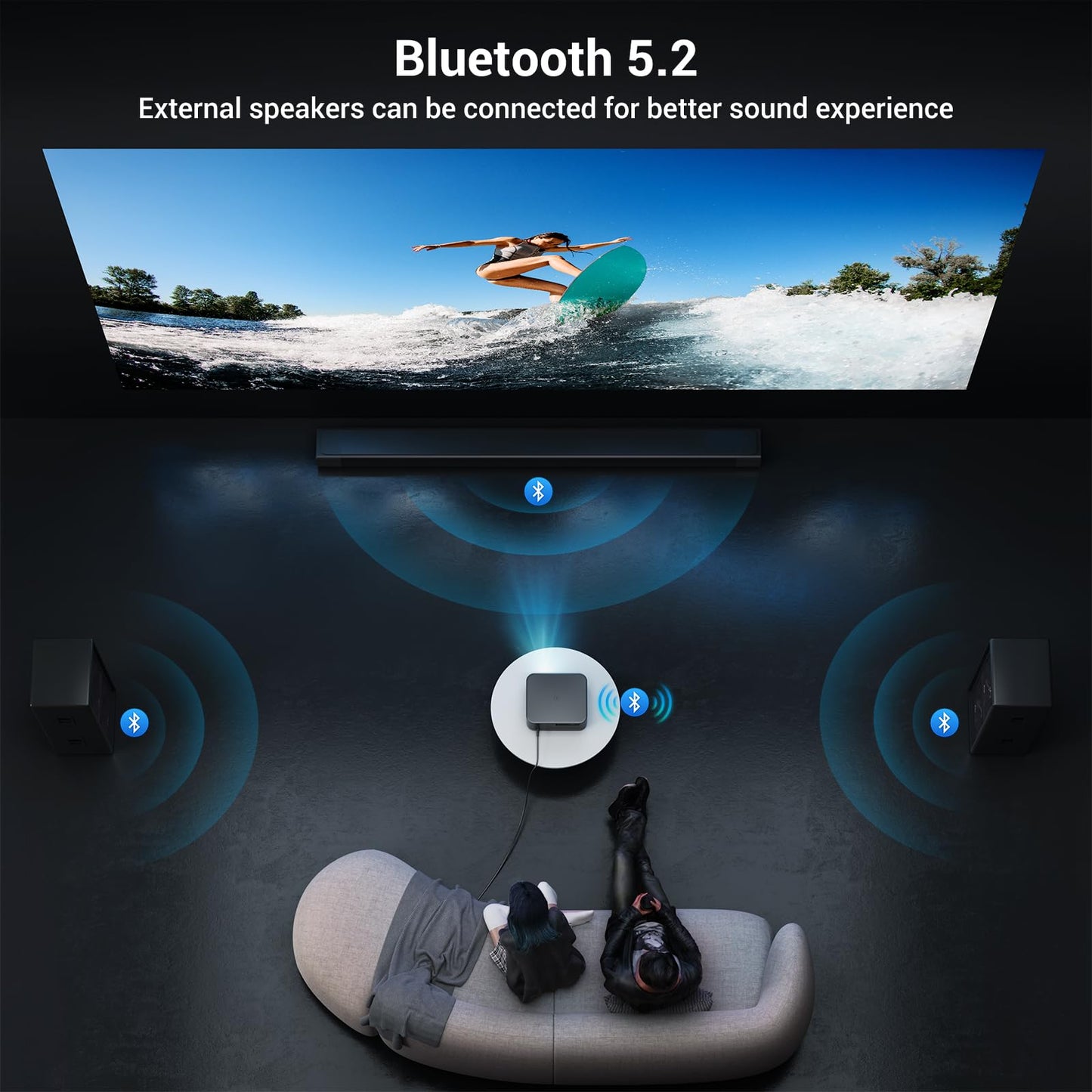2000 ANSI 4K Decoding Projector with WiFi and Bluetooth, HAPPRUN Movie Home Theater with Auto Focus, 300'' Display for Indoor/Outdoor, Smart Proyector Compatible with Phone/TV Stick/PC/PS5