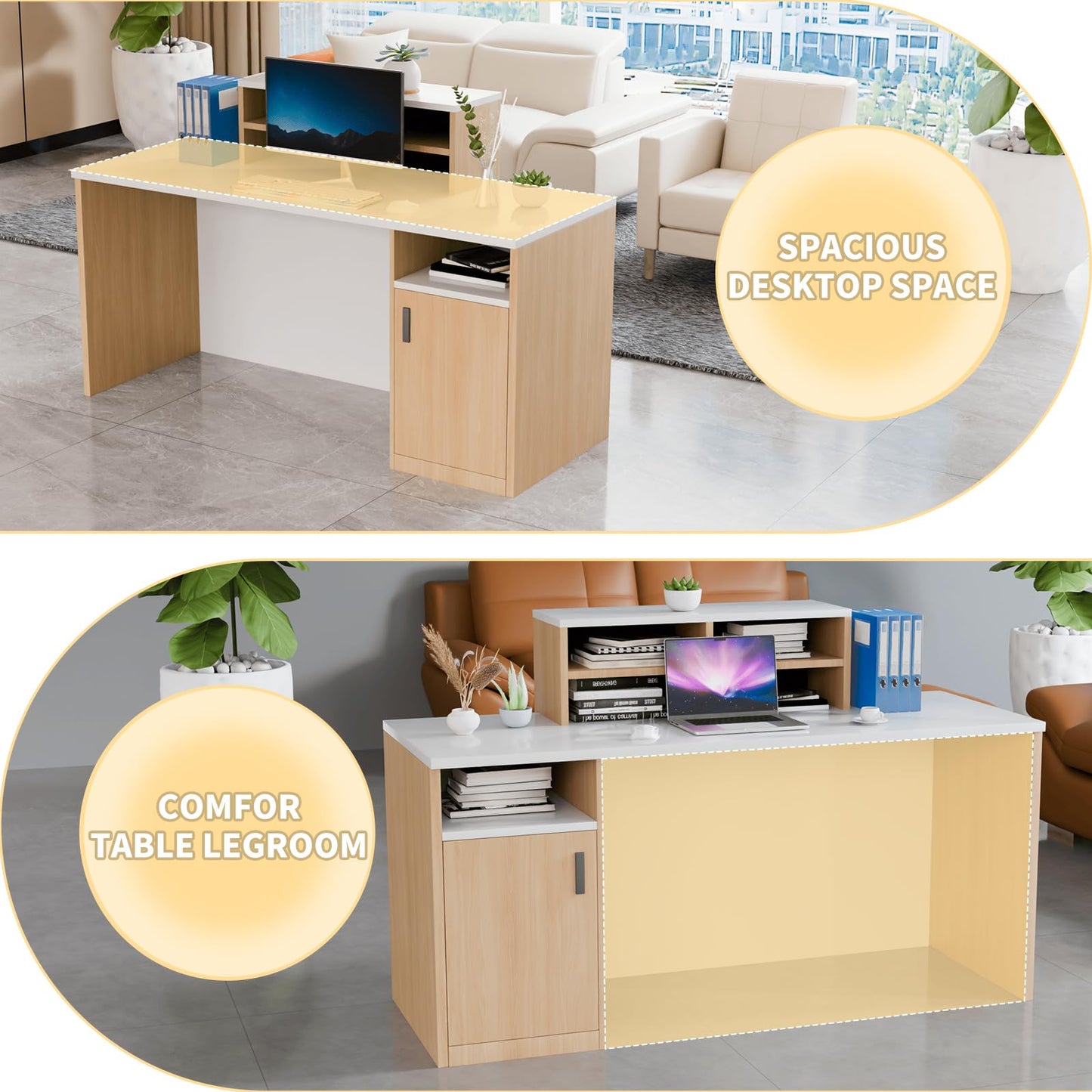 Reception Desk with Counter, Modern Office Front Desk with Open Storage Shelves, 63" Retail Counter Table with Cable Grommet for Checkout, Hotel Lobby, Beauty Salon, Home Offices, Retail Store