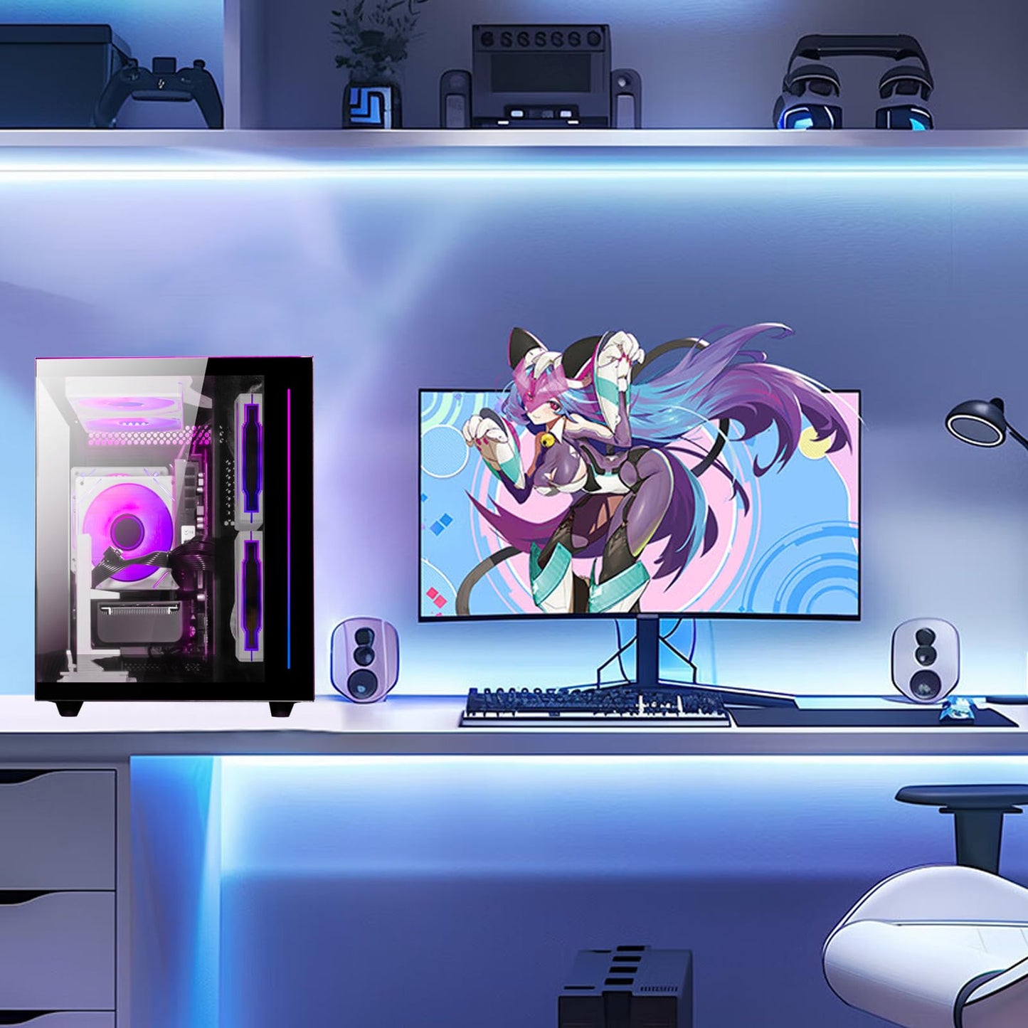 suevery Prebuilt Gaming PC, Black, Ryzen5 6Cores 3.6G-4.1G, DDR4 3200MHz 16G RAM, NVMe 512G SSD, Radeon RX560 4G, WIFI6 Desktop Computers Business Home