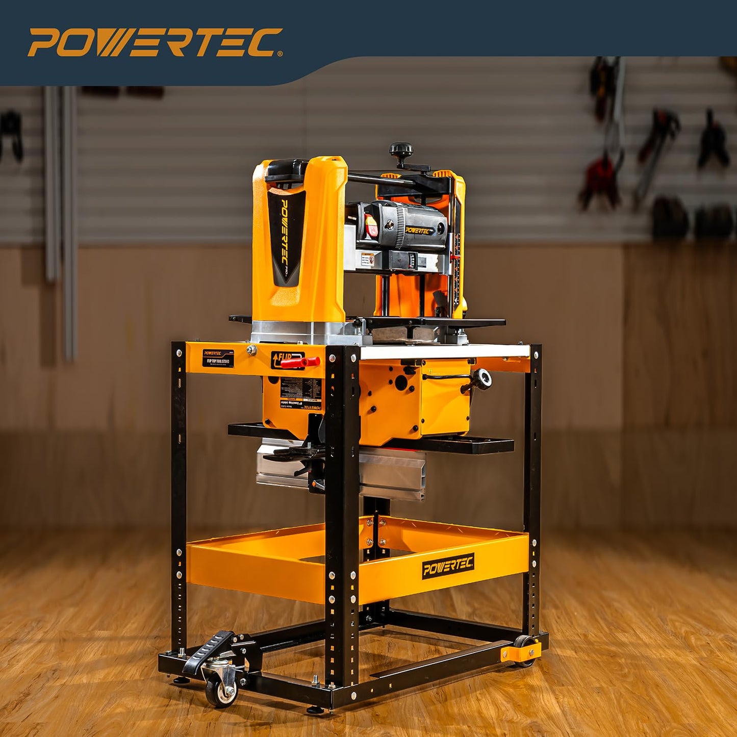 POWERTEC Flip Top Tool Stand with Caster Wheels - Mobile Workbench with 300lb Capacity, for Benchtop Power Tools, Heavy Duty (UT1012), Alloy Steel