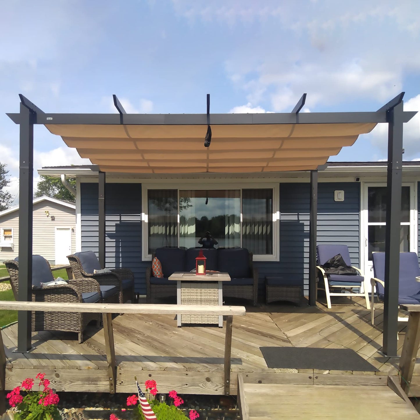 Domi Outdoor Living 10’ X 13’ Outdoor Retractable Pergola with Weather-Resistant Canopy Aluminum Garden Pergola Patio Grill Gazebo for Courtyard