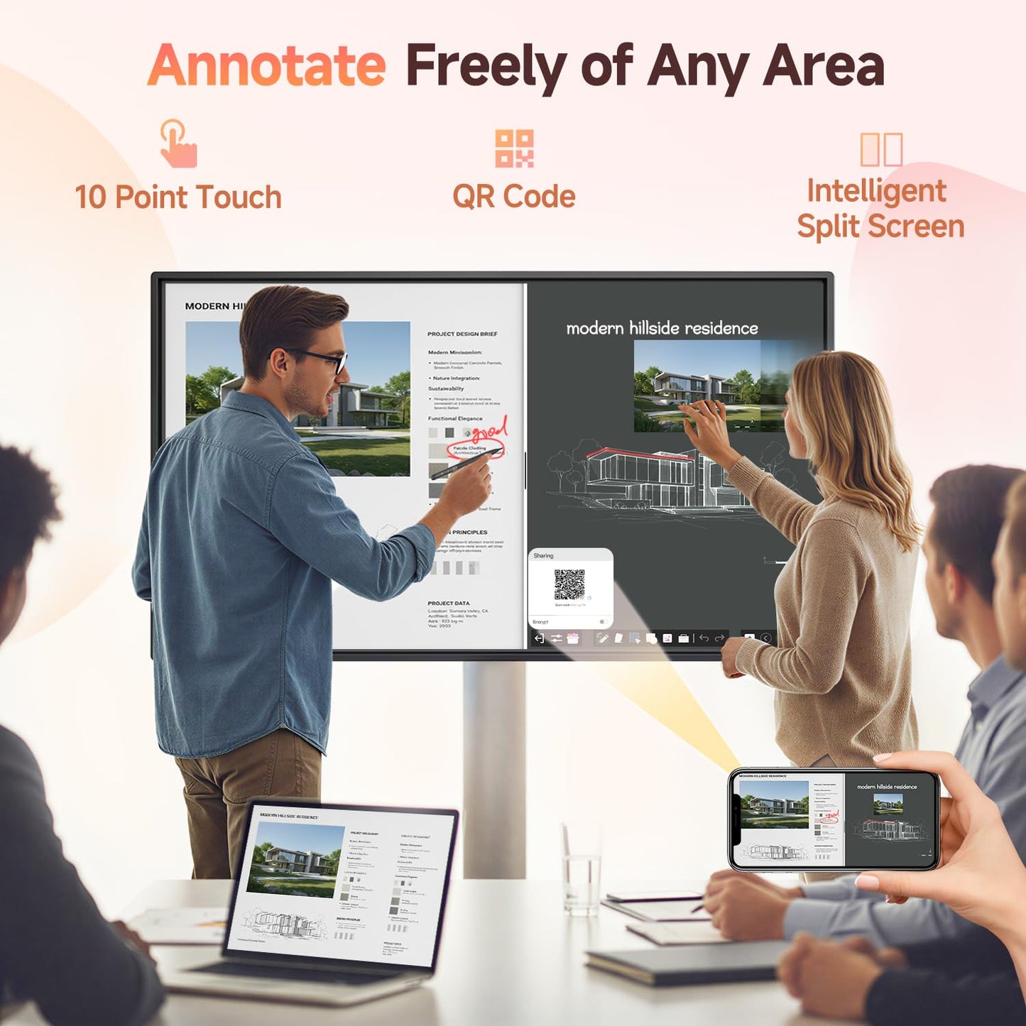 Smart Board,49 Inch JAV Interactive Whiteboard, 8+128GB Interactive Whiteboard Google EDLA Certified Rotating Touch Screen, for Advertising Display and Classroom (Wall Mount Included)