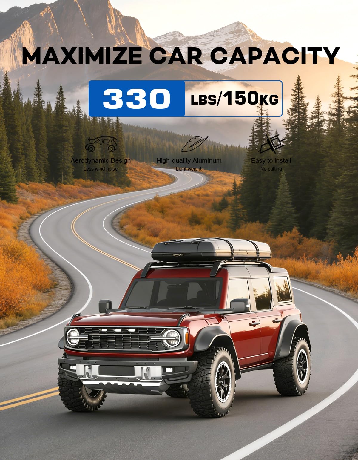 Wonderdriver 330lbs Roof Rack Cross Bars 5PCS - Fit for Ford Bronco 2021 2022 2023 2024 2025 2026, Hard TOP 2Door & 4Door (Not for Bronco Sport),Aluminum Crossbars Rooftop Cargo Luggage Carrier