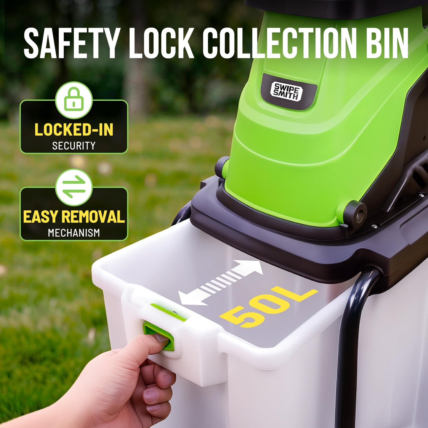 SWIPESMITH Wood Chipper, 15-Amp 1.8" Cutting Diameter Electric Wood Chipper & Shredder with 50L Collection Bag, Efficient Mulcher for Easy Clean up Ideal for Yard Waste and Branches