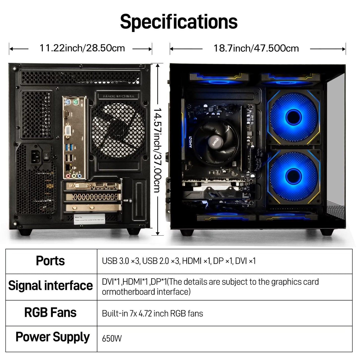 suevery Prebuilt Gaming PC, Black, Ryzen5 6Cores 3.6G-4.1G, DDR4 3200MHz 16G RAM, NVMe 512G SSD, Radeon RX560 4G, WIFI6 Desktop Computers Business Home