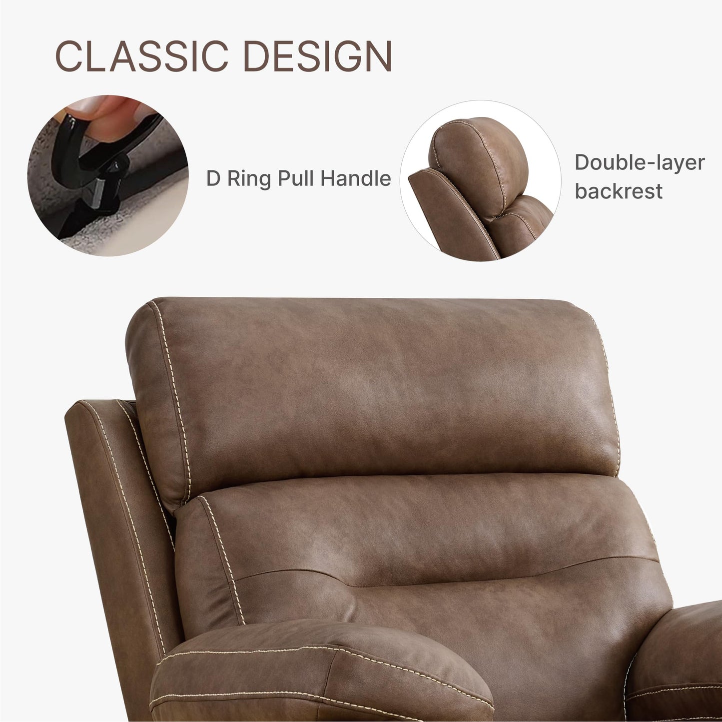 KISLOT Leather Recliner Chair Manual Sofa Rocker for Adults with Overstuffed Arm for Living Room Bedroom Home Theater Seating