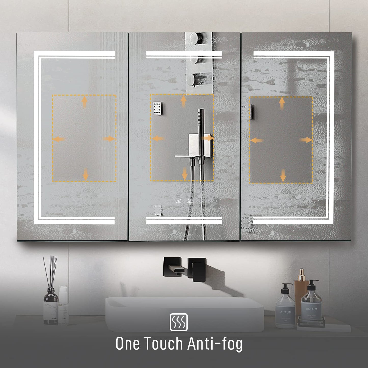Karl home Black LED Mirror Medicine Cabinet, 48x28 Inch 3 Door Bath Cabinet