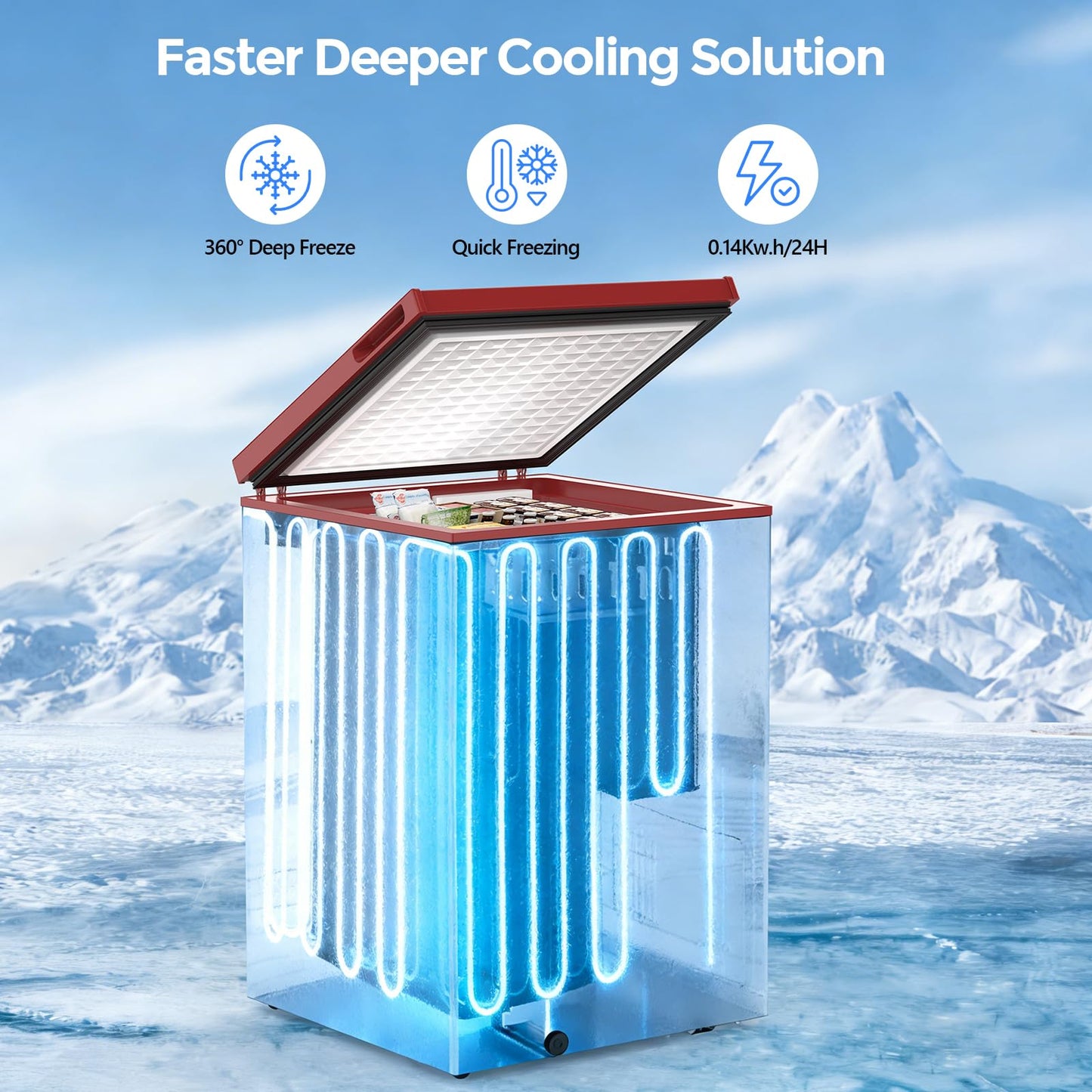 COWSAR 3.5 Cu.Ft Ultra-Low Temperature Chest Freezer, 14℉ to -40℉ Deep Freezer with 2 Removable Stainless Steel Baskets, Electronic Control, 7 Level Adjustable Thermostat