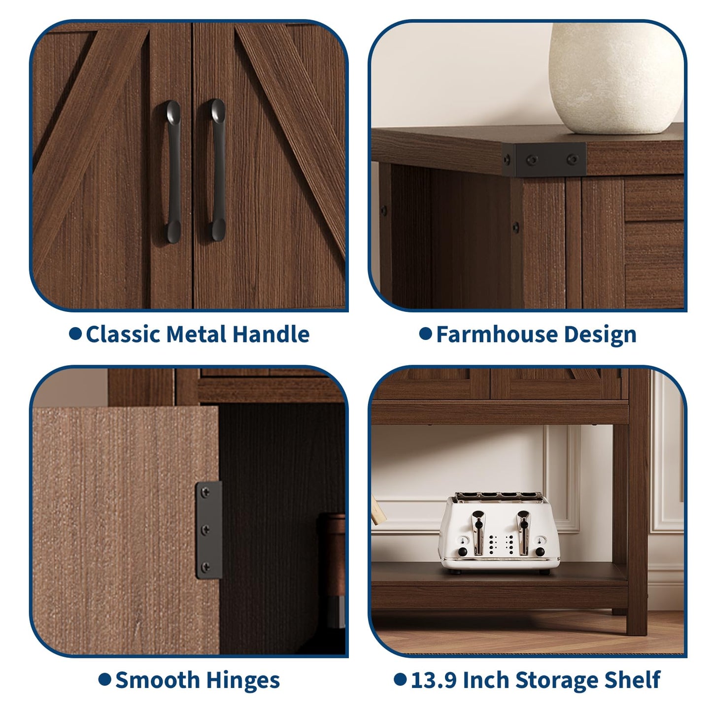 PeacefulHues 47.2inch Large Sideboard Buffet Cabinet, Farmhouse Coffee Bar Cupboard Cabinet Storage, Wood Console Table with 2 Drawers for Kitchen Dining Living Room Entryway, Brown