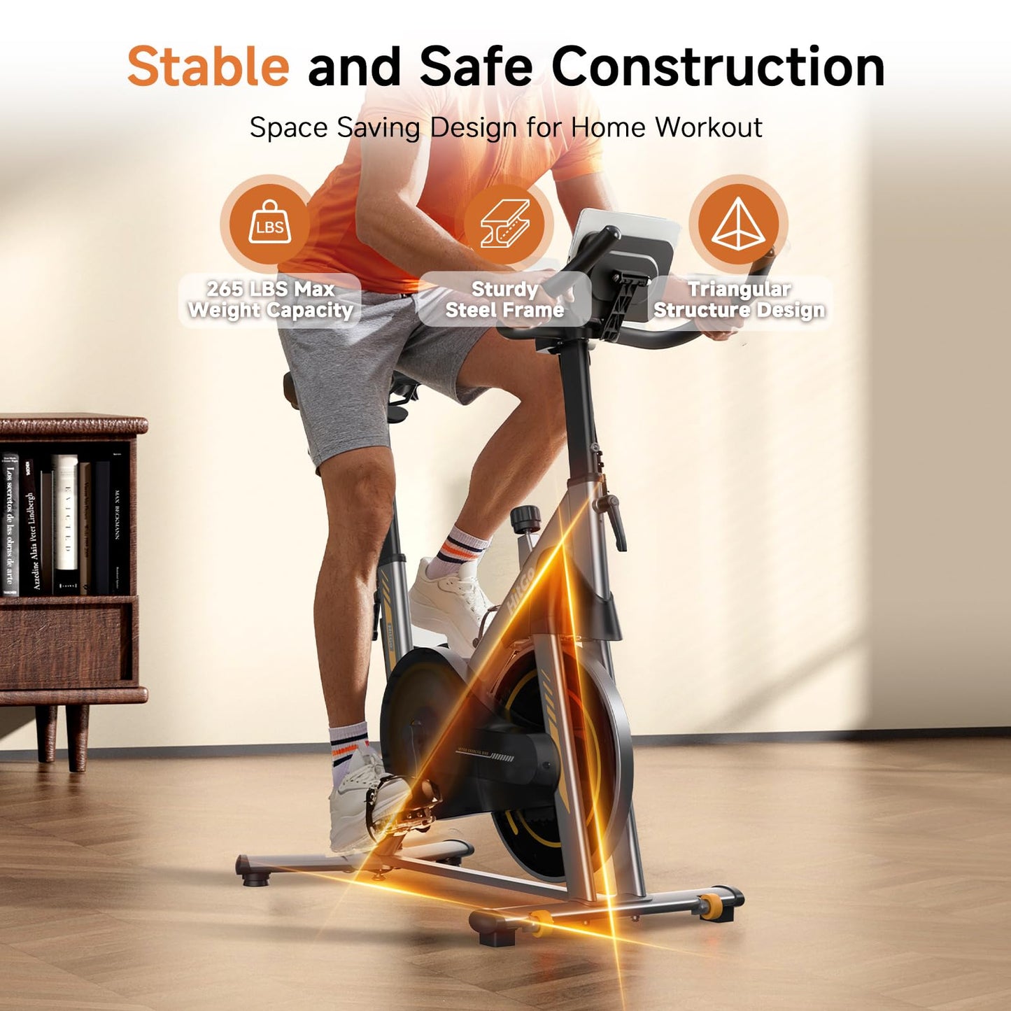 Hitgo Magnetic Exercise Bike for Home - Ultra Quiet Indoor Cycling Bike with Bluetooth App, 3kg Cast Iron Flywheel, Compact Stationary Bike for Apartment, 265lbs Weight Capacity, Silver