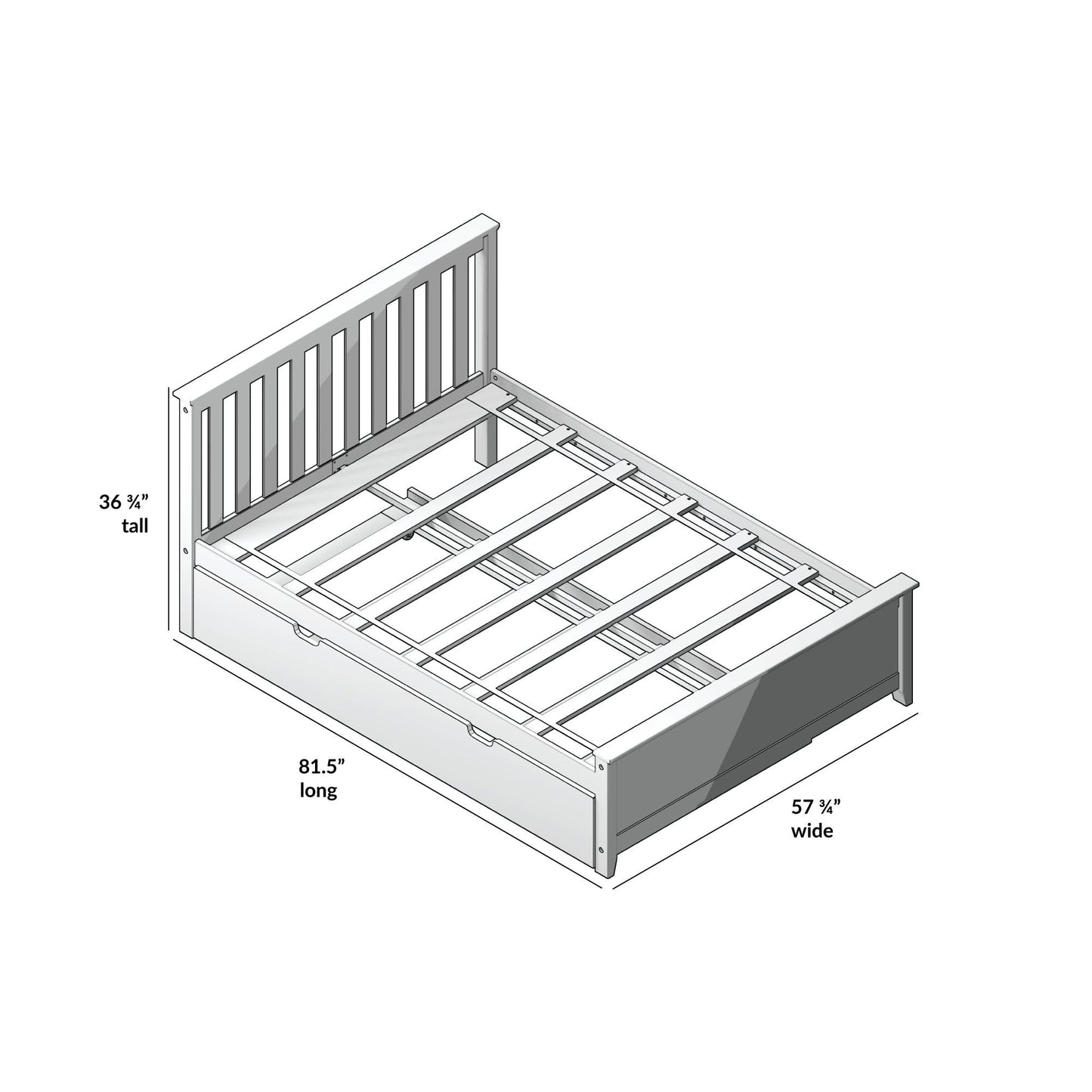 Max & Lily Full Bed, Wood Bed Frame with Headboard For Kids with Trundle, Slatted, Clay