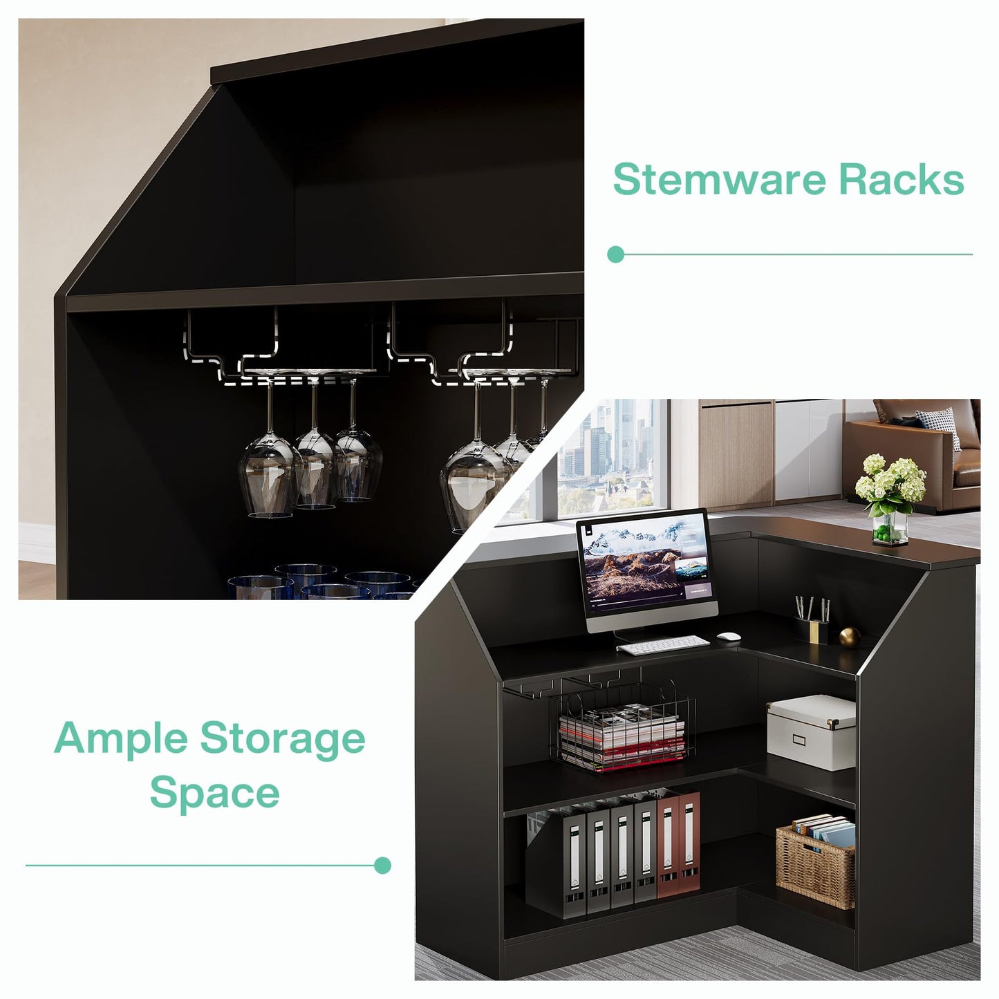 Tribesigns Reception Desk with Storage Shelves, L-Shaped Modern Front Desk, Reception Counter Table for Small Office, Salon, Checkout Office, Black