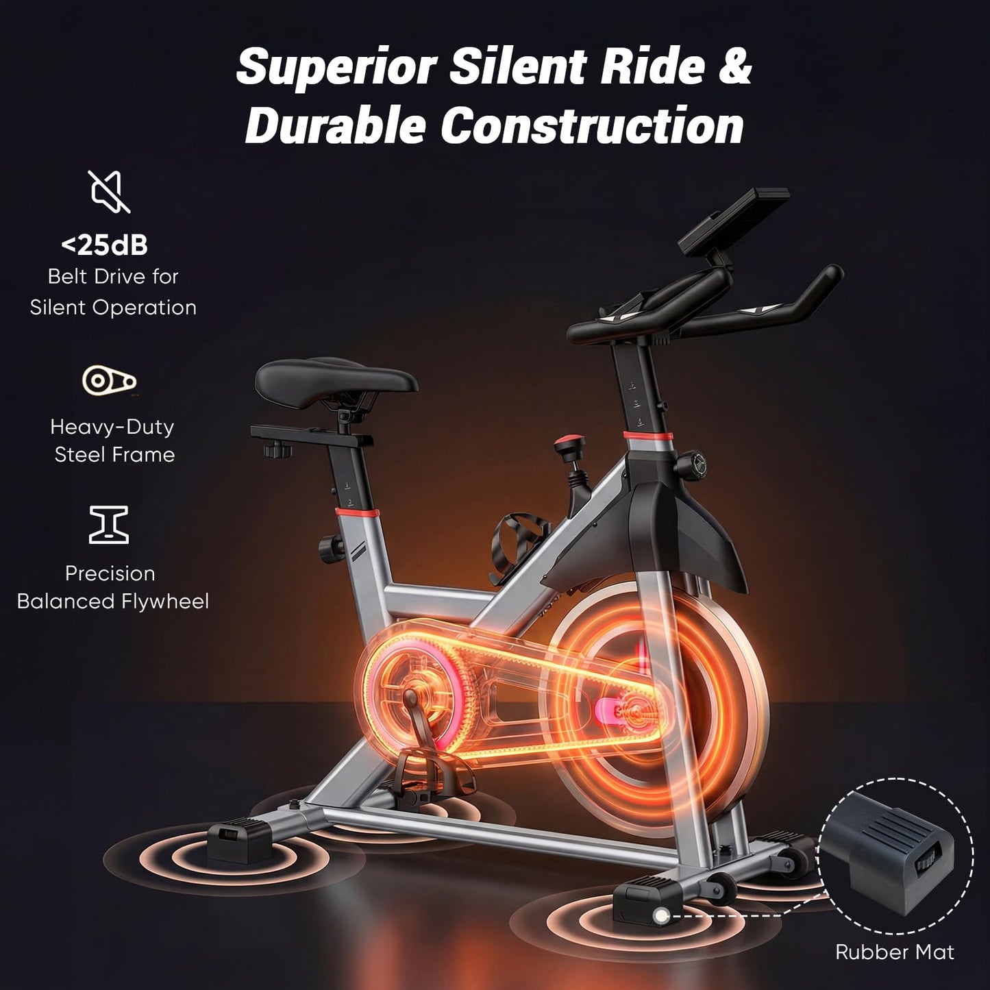 DUMOS Exercise Bike with APP, Stationary Bikes for Home, Workout Bike for Adults & Seniors, Adjustable Height and Resistance, Low Noise, 265lbs Weight Capacity, Easy Setup, Silver&Orange