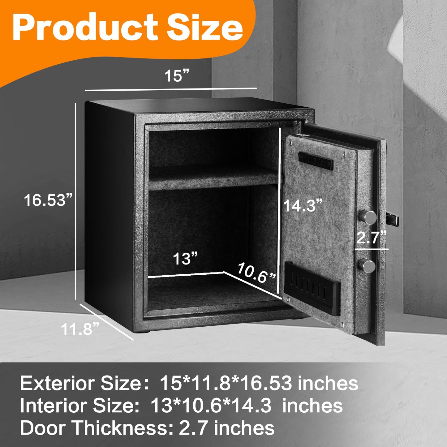 1.6 Cubic Feet Fireproof Safe Box, Fireproof Home Safe for Money, Jewelry, Documents and Valuables W/Digital Keypad, Alarm System, Removable Shelf, Home and Office Use Document Box