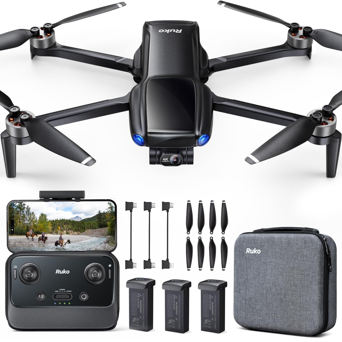 Ruko U11MINI 4K Drones with Camera for Adults 4K Video, 8K Photo, GPS Drone with 3-Axis Gimbal, Under 249g FAA Exempt Mini Quadcopter for Beginner, Auto Return (96-Min Flight)
