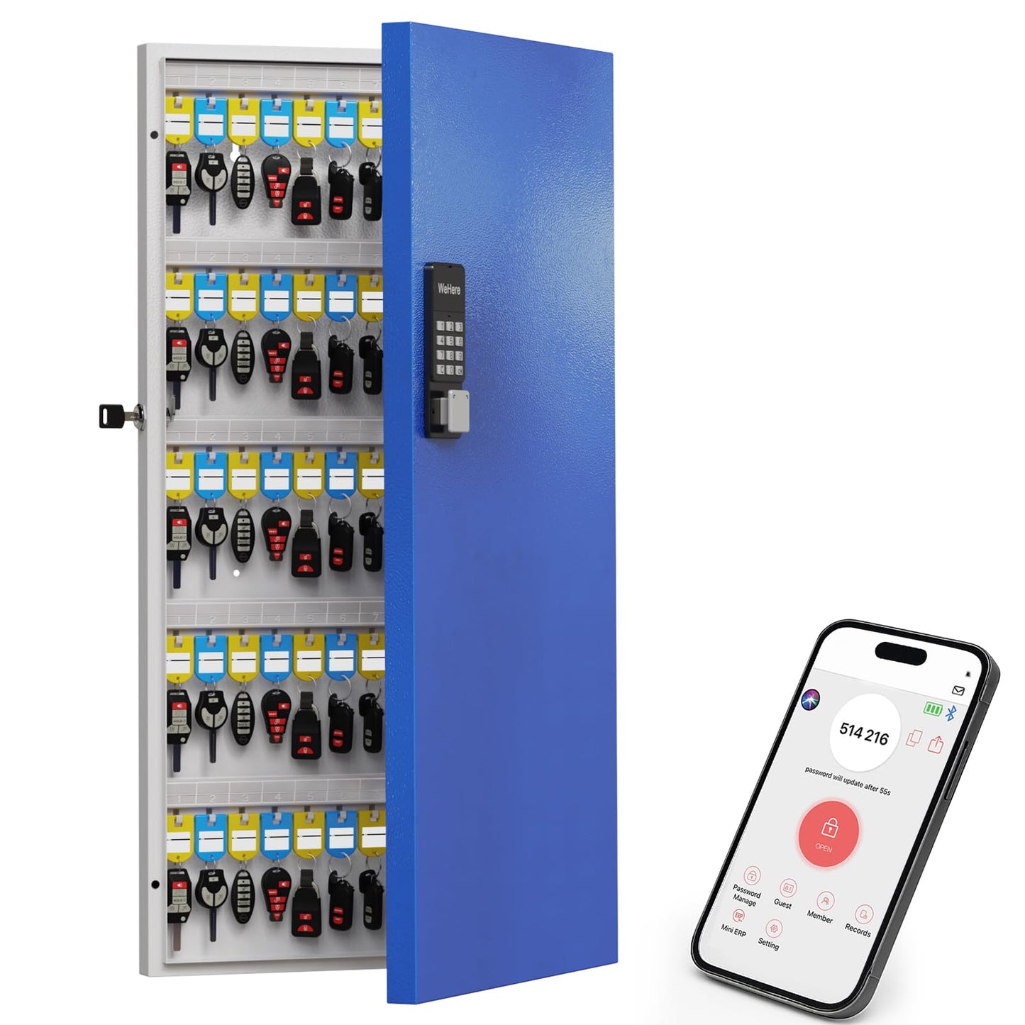WeHere 120-Key Smart Key Lock Box, Wall-Mount Key Cabinet with Key Management App(Track Key Borrow/Return), Keypad, Bluetooth & WiFi Unlock (Sold Separately) for Commercial, School, Rental, Office