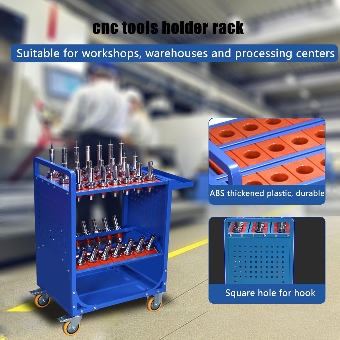 HSK63 Blue CNC Tool Storage Cart, HSK63-35CAP Tool Holder Carts with Wheels