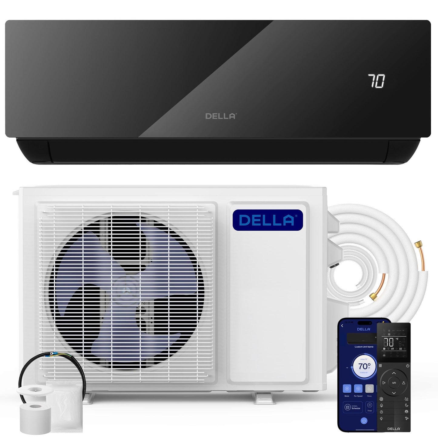 DELLA Umbra 12000 BTU Mini Split Air Conditioner, 20 SEER2 115V, Energy Efficient, Cools Up to 550 Sq.Ft, 1 Ton Heat Pump, Work with Alexa and Wifi, Ductless Inverter System, Pre-Charged, 16.4ft Kit