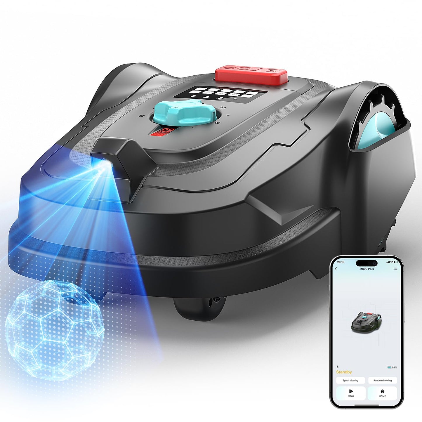 YARDCARE 2026 New M800Plus Robot Lawn Mower, GPS & 3D Vision, with 32.8 ft Magnetic Stripe, Obstacle Avoidance, Auto-Charging, APP Control, Bow-Shaped Mowing for Lawns up to 8611 sq.ft (Jet Black)
