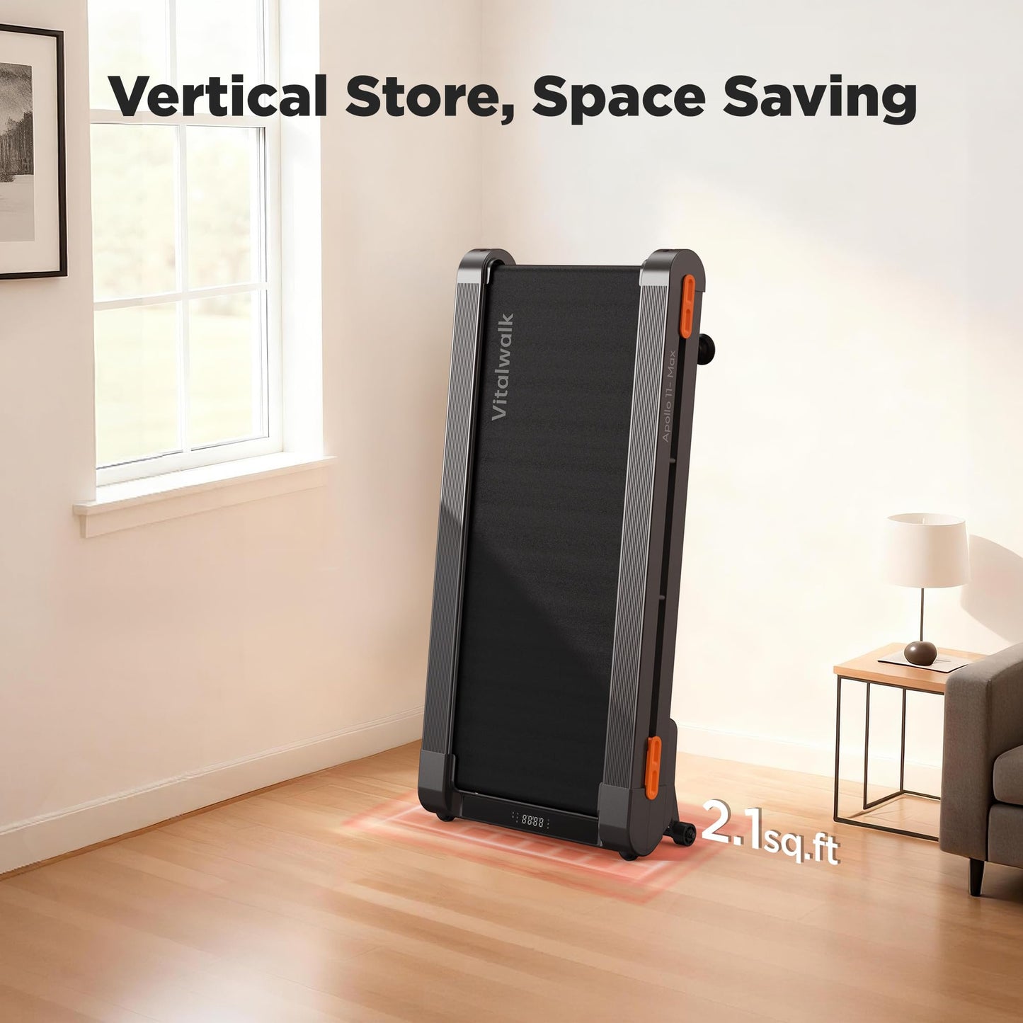 Vitalwalk Walking Pad Treadmill with Incline, 43"x18" Wide Full Deck, Auto Incline, Portable Under Desk Treadmills for Home Office, 4-Way Mobility & Vertical Store, Heavy Duty, APP, Grey, Extra Large