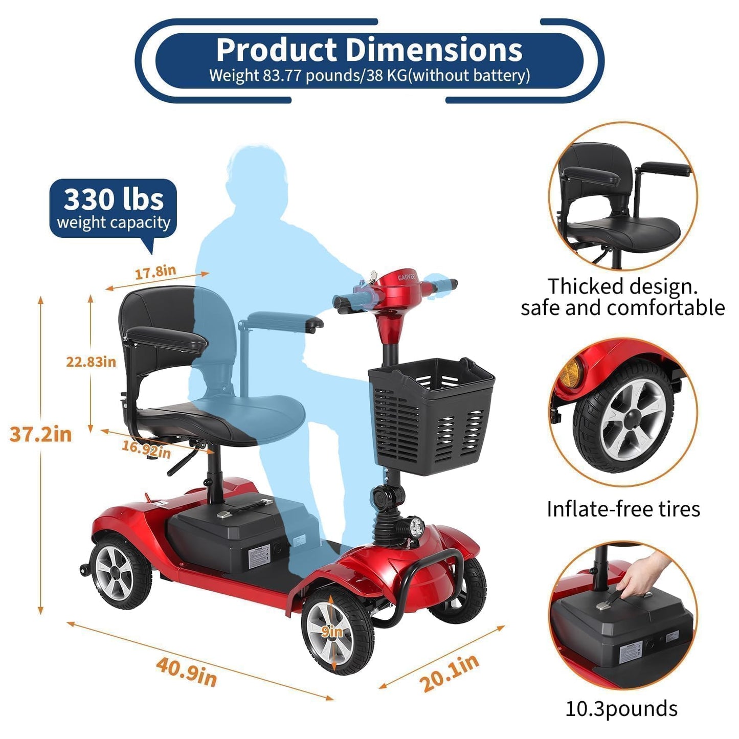 EliteEdge Foldable 4-Wheel Mobility Scooter for Adults & Seniors - 350W Motor, 300LBS Capacity, Up to 20-Mile Range with Removable 20Ah Battery, 3.7 MPH for Indoor & Outdoor Use