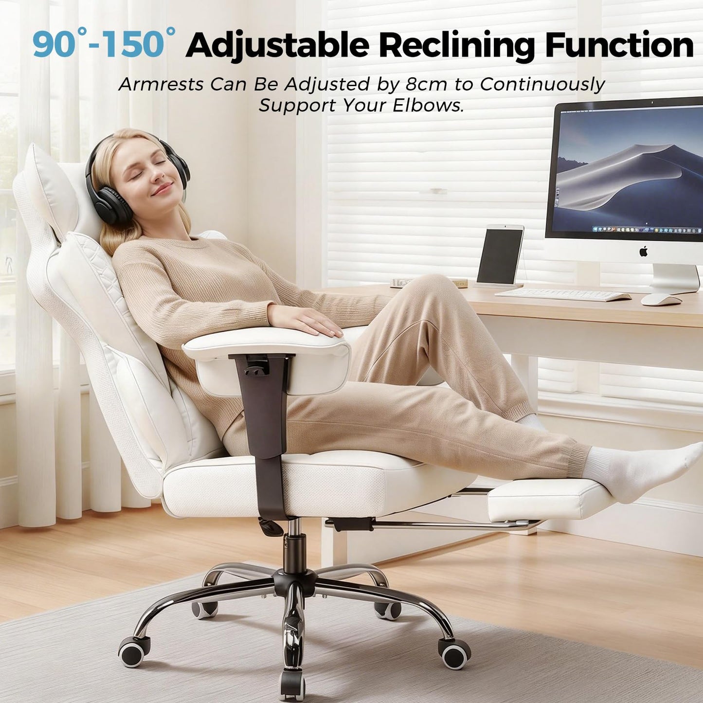 COMHOMA Desk Office Chair Big and Tall Office Chairs Ergonomic Gaming Chairs with Wide Seat Leather High Back Chair with Foot Rest Adjustable Armrests Pocket Spring Lumbar Support