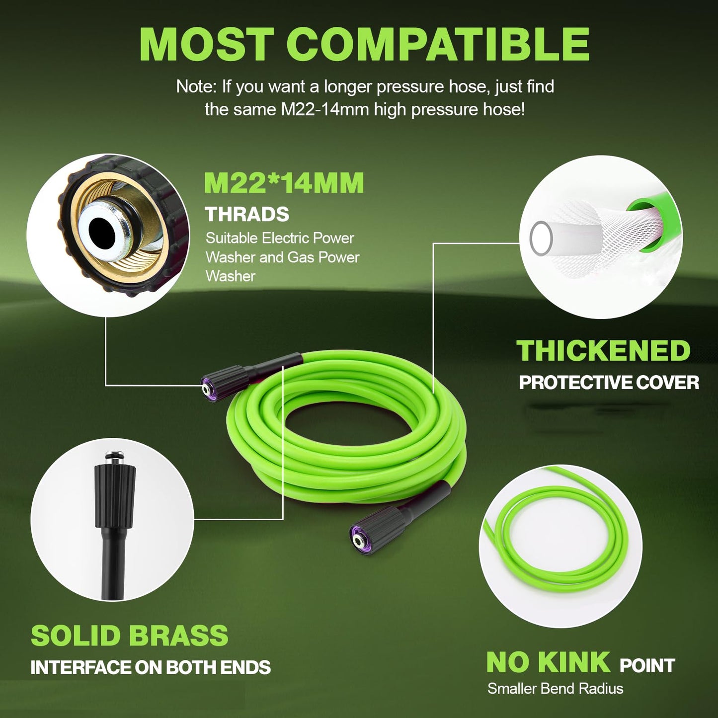 commowner 5000PSI Electric Power Washer with 33FT Flexible Extension Pressure Washer Hose, 4 Nozzles, Professional PowerWashers for Home/Car(Green)