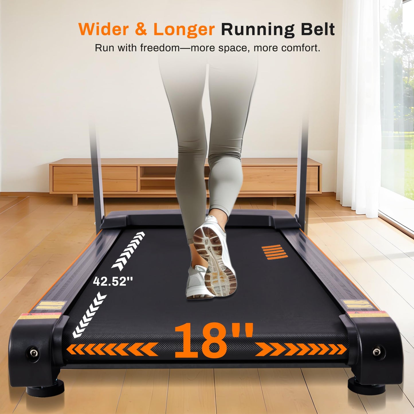 Treadmill for Home, 15-Level Auto Incline, 18" Wide Running Belt, 10 MPH